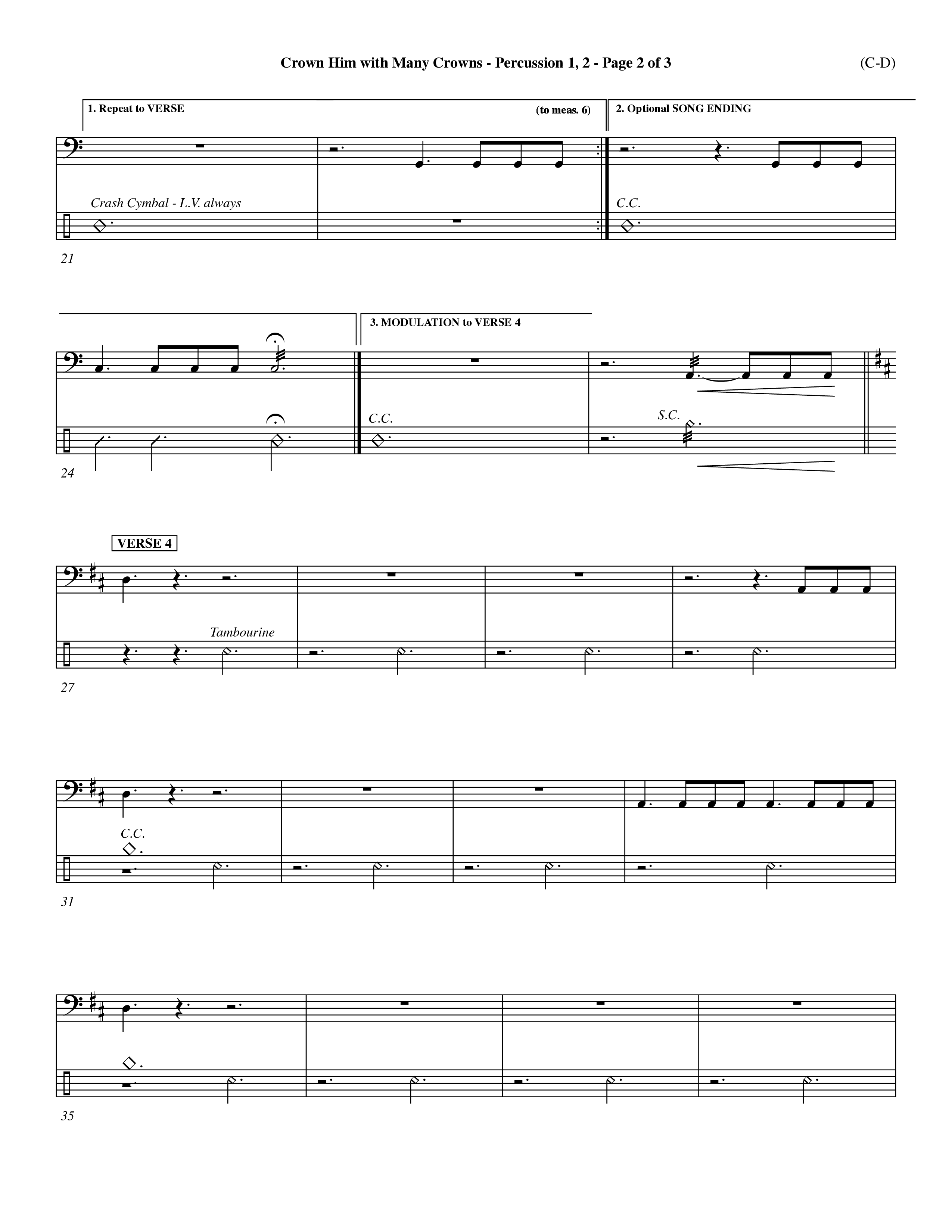Crown Him With Many Crowns (Choral Anthem SATB) Percussion 1/2 (Word Music Choral / Arr. John Coates / Orch. Dave Williamson / Orch. Rob Thomas)