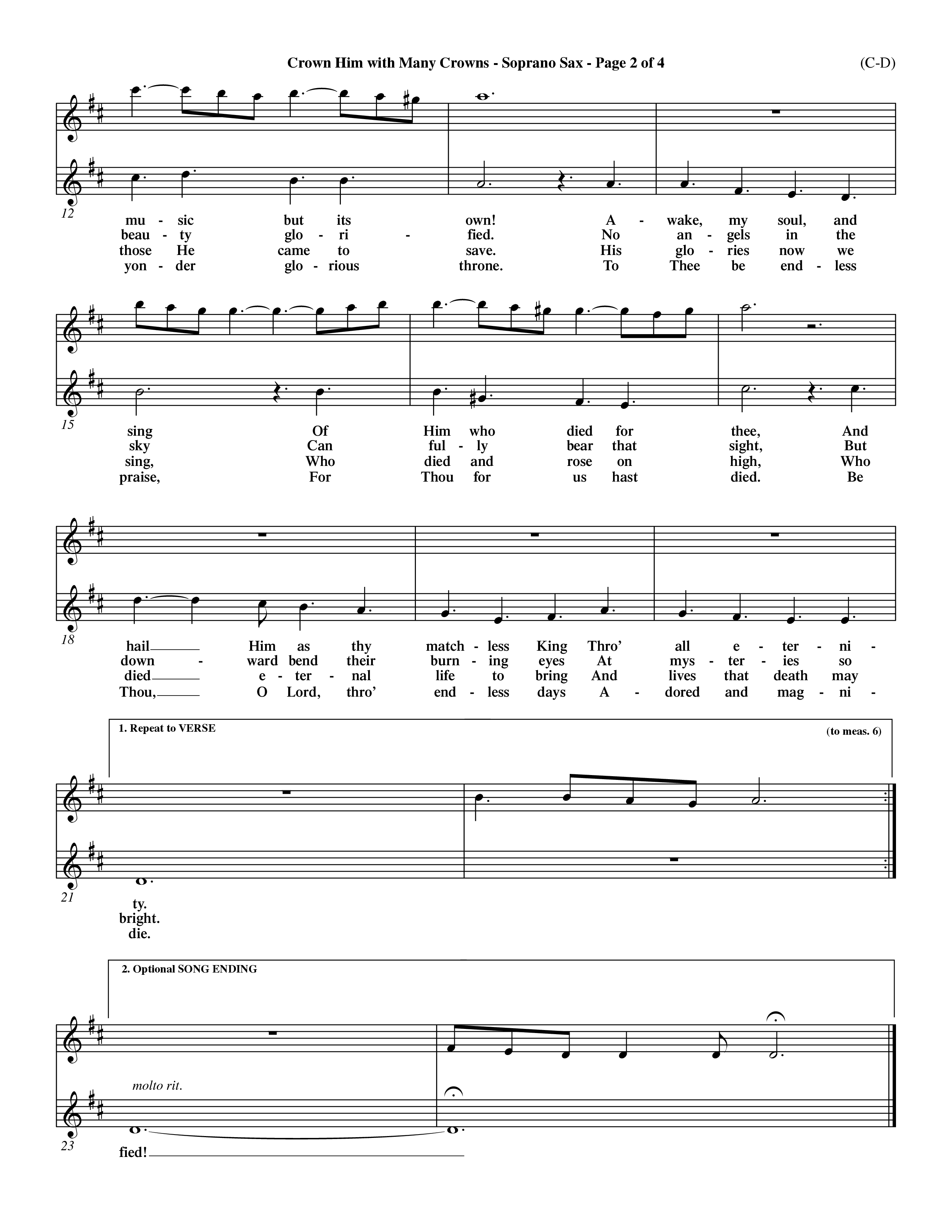 Crown Him With Many Crowns (Choral Anthem SATB) Saxophone (Word Music Choral / Arr. John Coates / Orch. Dave Williamson / Orch. Rob Thomas)