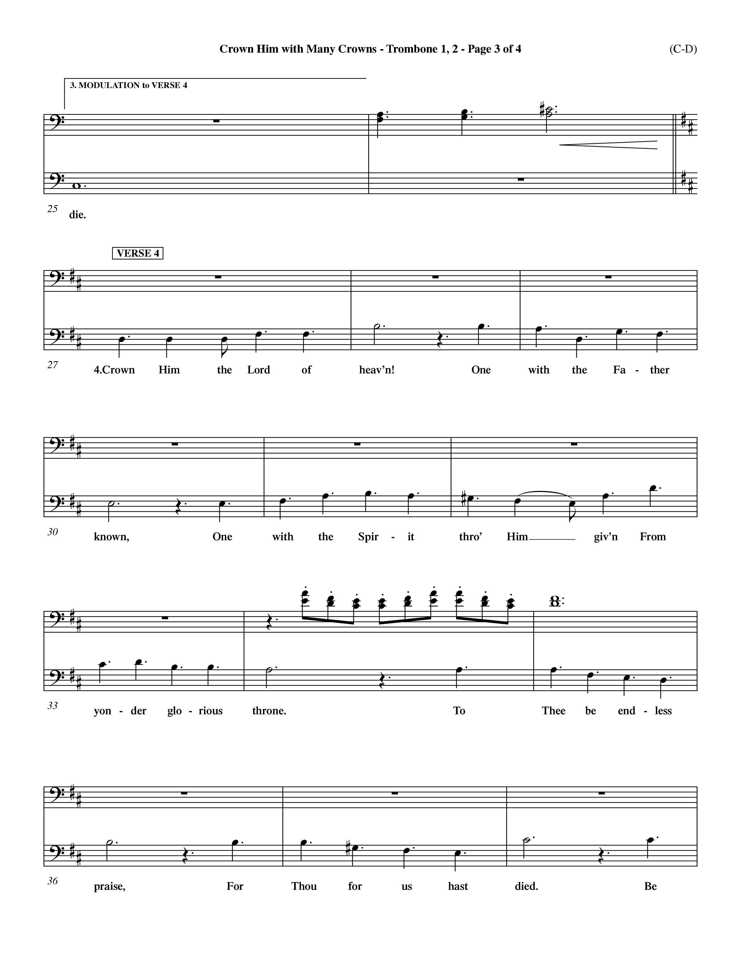 Crown Him With Many Crowns (Choral Anthem SATB) Trombone 1/2 (Word Music Choral / Arr. John Coates / Orch. Dave Williamson / Orch. Rob Thomas)