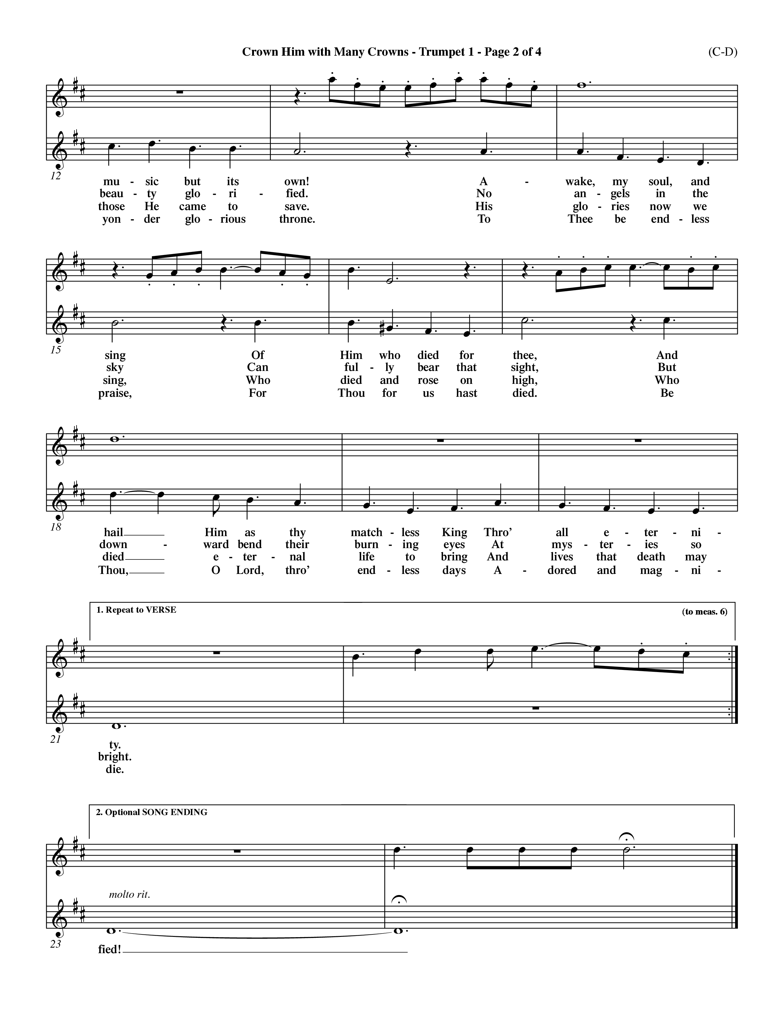Crown Him With Many Crowns (Choral Anthem SATB) Trumpet 1 (Word Music Choral / Arr. John Coates / Orch. Dave Williamson / Orch. Rob Thomas)