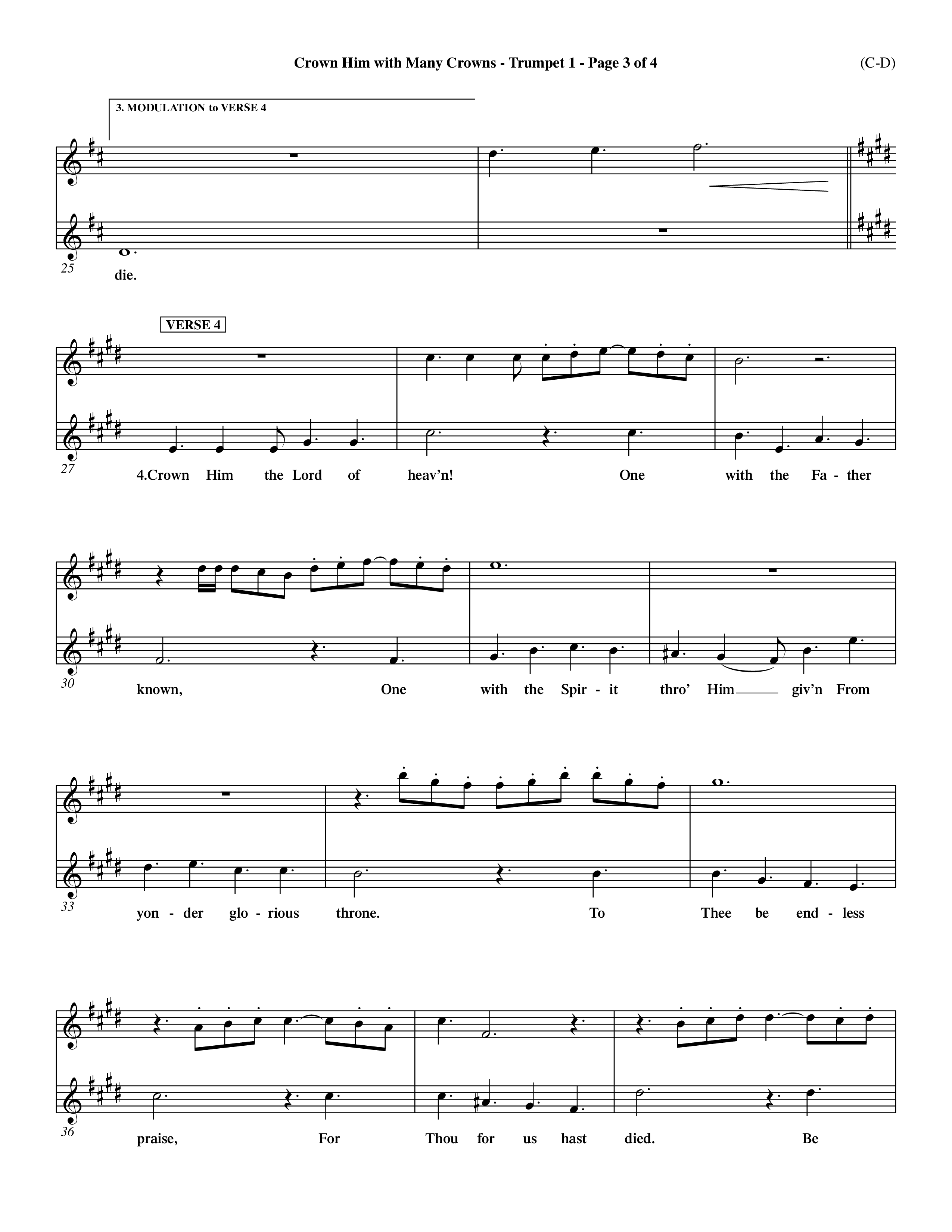 Crown Him With Many Crowns (Choral Anthem SATB) Trumpet 1 (Word Music Choral / Arr. John Coates / Orch. Dave Williamson / Orch. Rob Thomas)