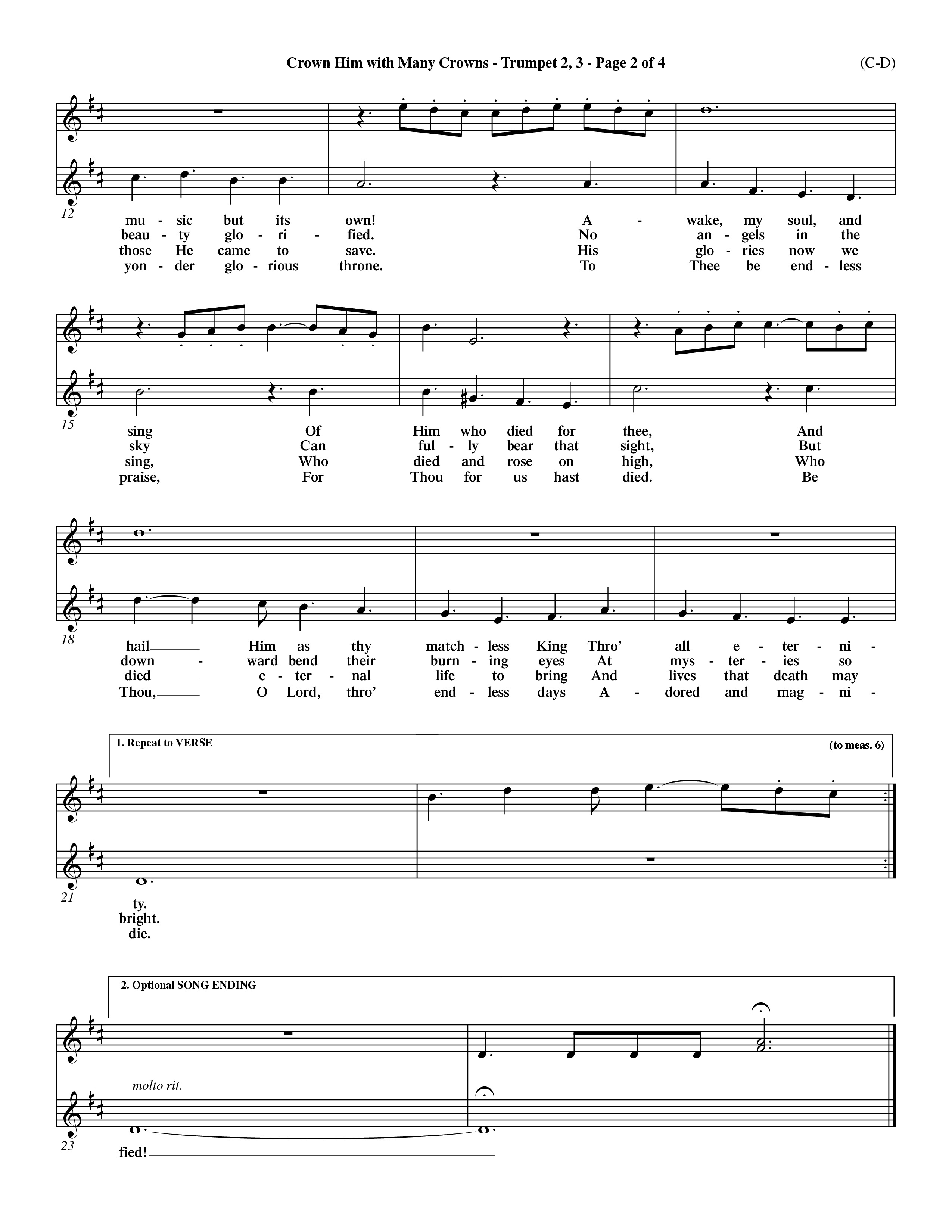Crown Him With Many Crowns (Choral Anthem SATB) Trumpet 2/3 (Word Music Choral / Arr. John Coates / Orch. Dave Williamson / Orch. Rob Thomas)