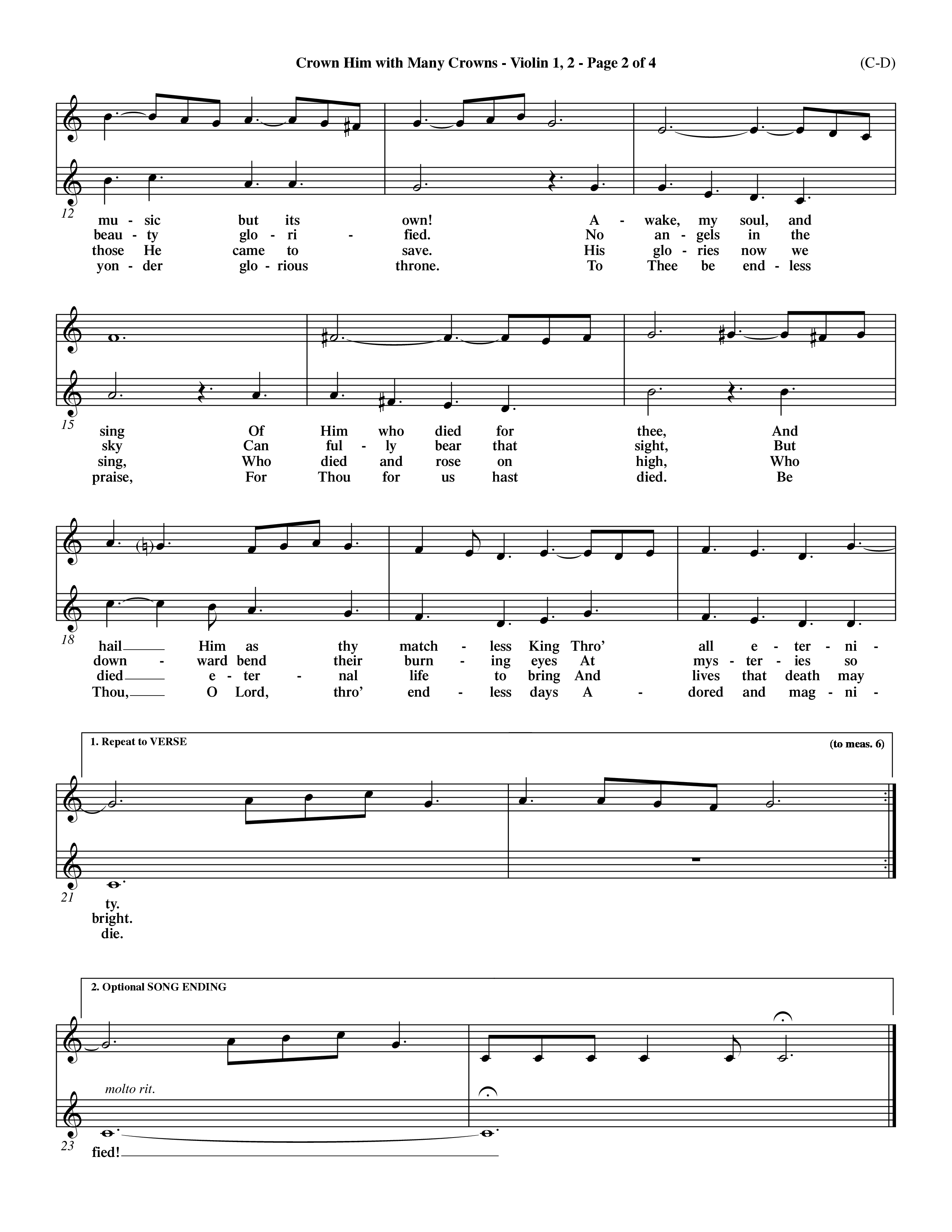 Crown Him With Many Crowns (Choral Anthem SATB) Violin 1/2 (Word Music Choral / Arr. John Coates / Orch. Dave Williamson / Orch. Rob Thomas)