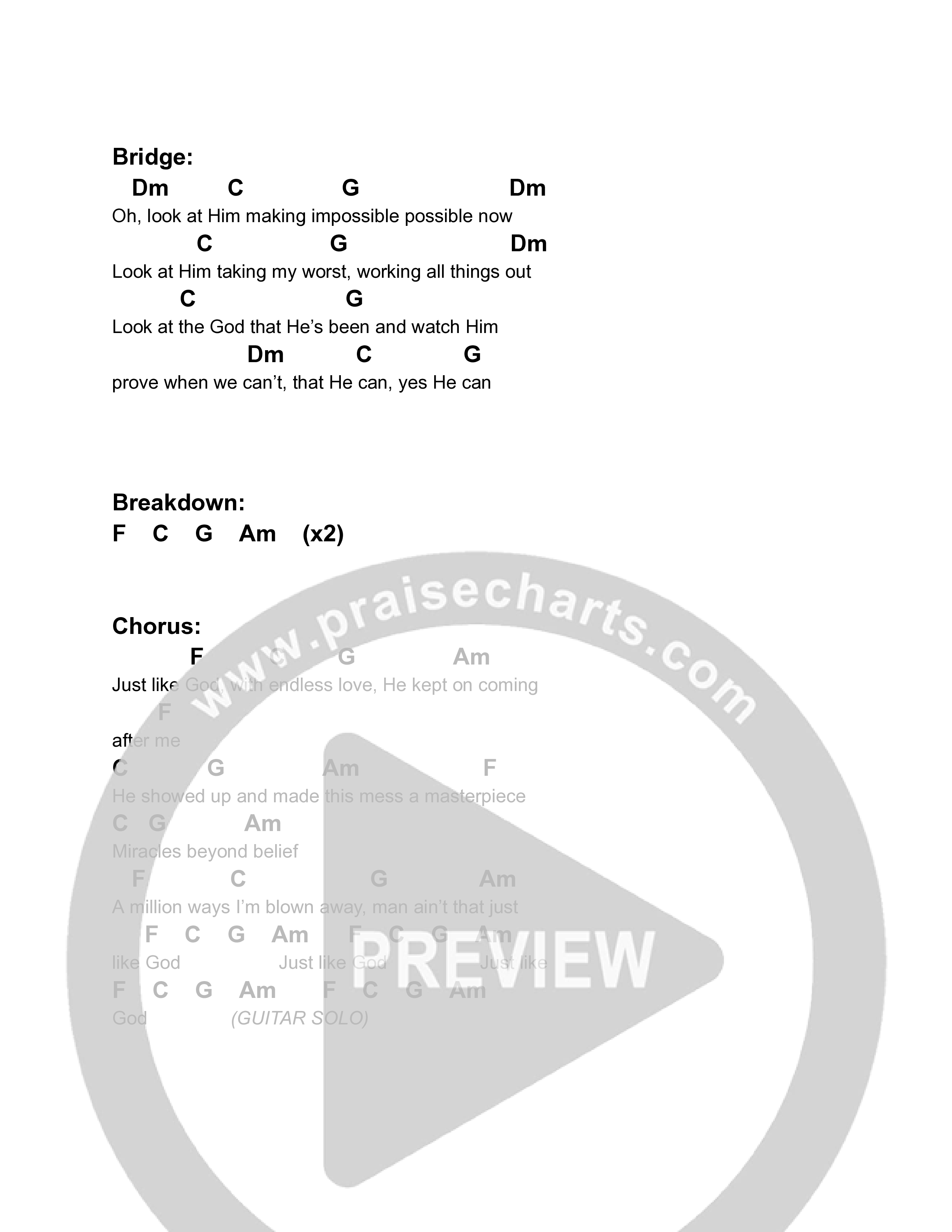 Just Like God Chord Chart (Sean Rodriguez)