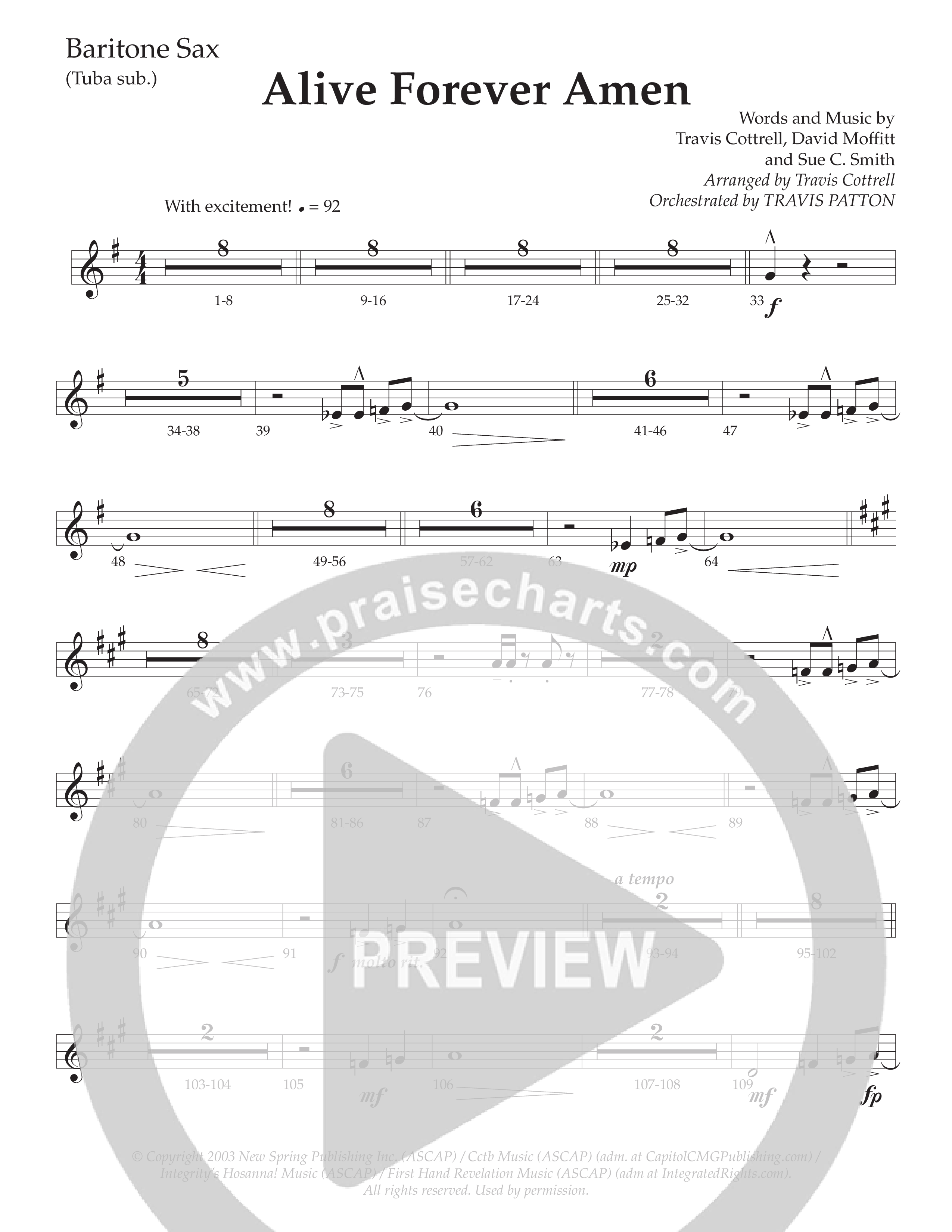 Alive Forever Amen (Choral Anthem SATB) Bari Sax (Daywind Worship / Arr. Travis Cottrell / Orch. Travis Patton)