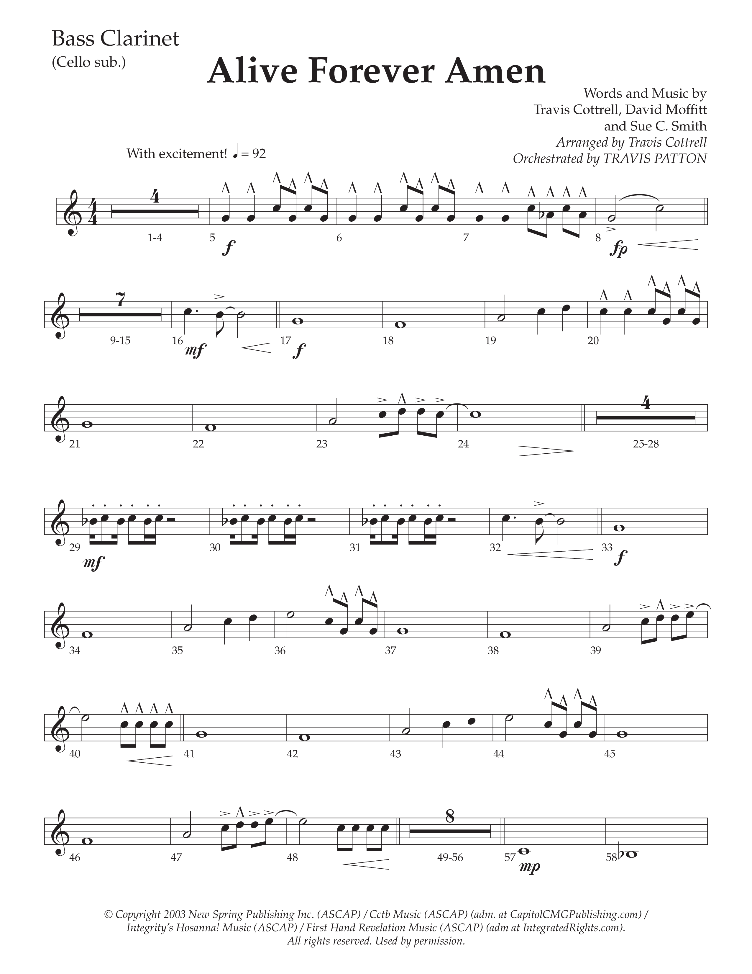 Alive Forever Amen (Choral Anthem SATB) Bass Clarinet (Daywind Worship / Arr. Travis Cottrell / Orch. Travis Patton)