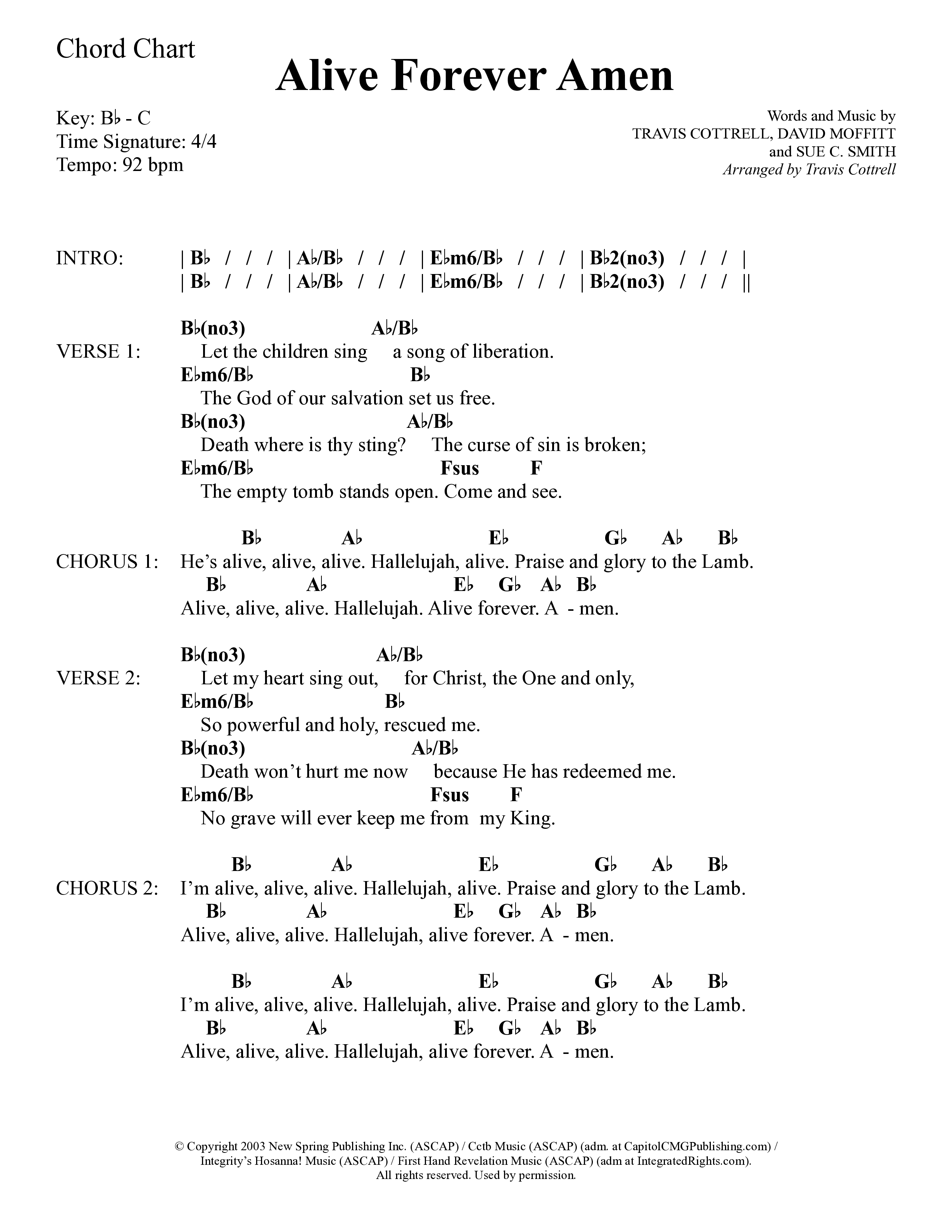 Alive Forever Amen (Choral Anthem SATB) Chord Chart (Daywind Worship / Arr. Travis Cottrell / Orch. Travis Patton)