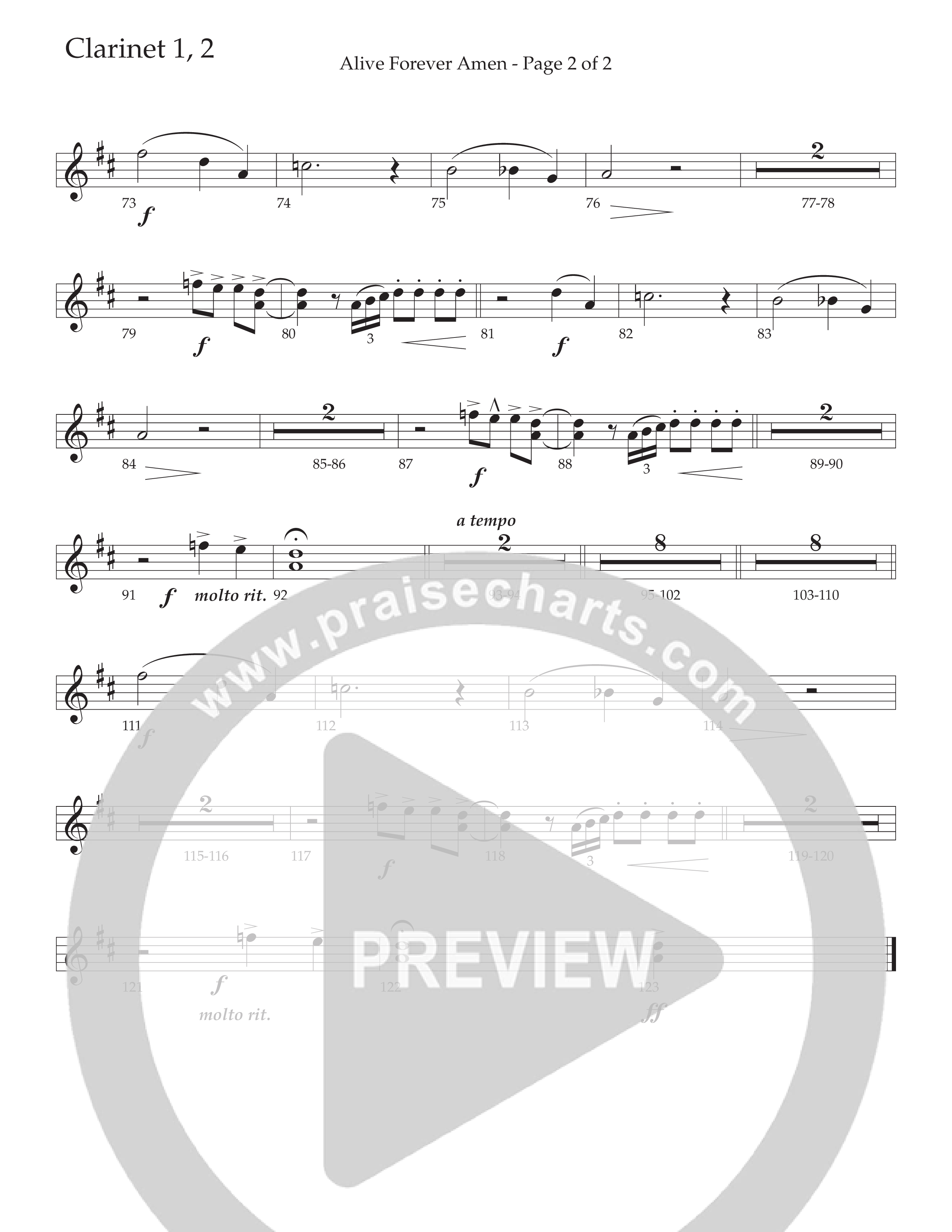 Alive Forever Amen (Choral Anthem SATB) Clarinet 1/2 (Daywind Worship / Arr. Travis Cottrell / Orch. Travis Patton)