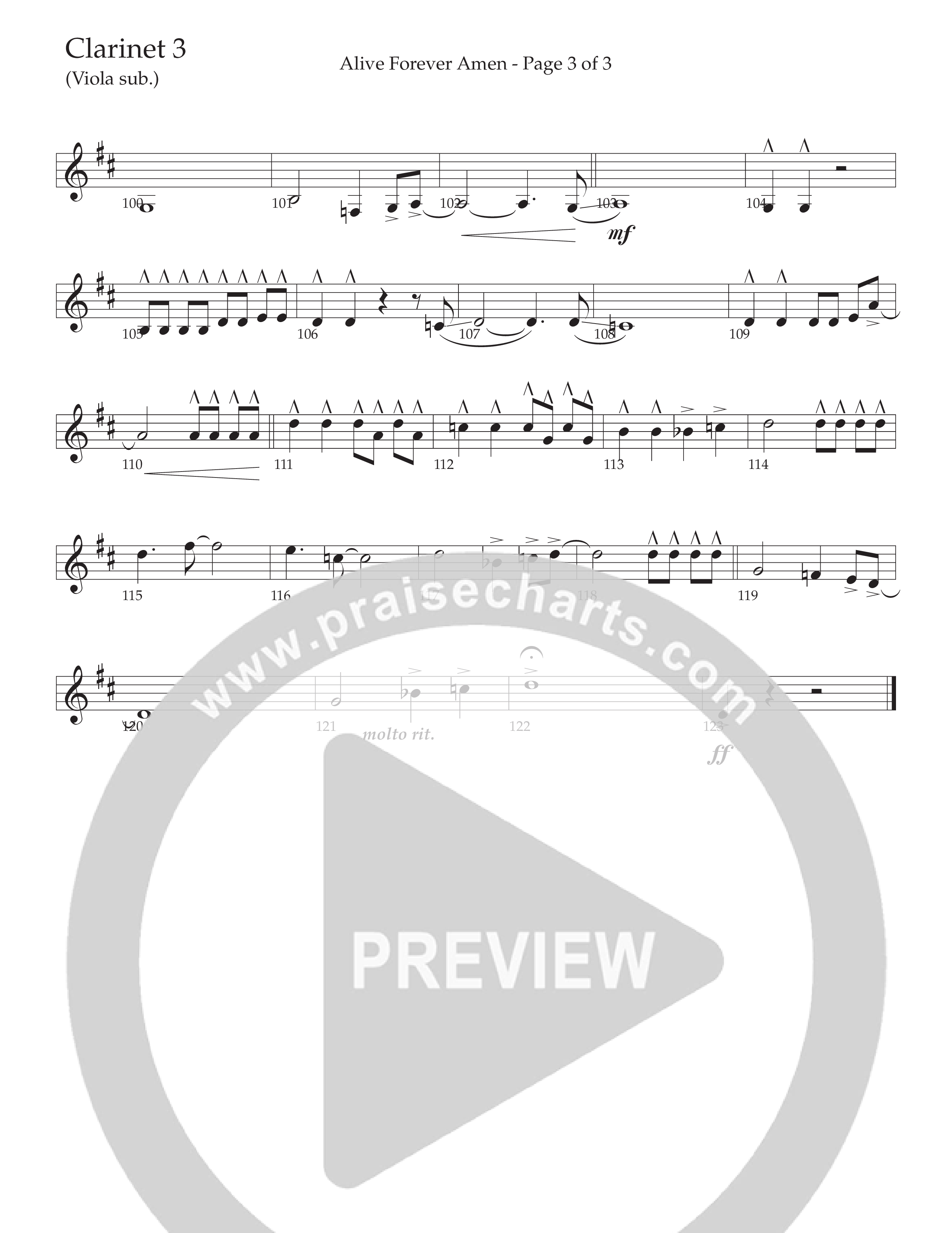 Alive Forever Amen (Choral Anthem SATB) Clarinet 3 (Daywind Worship / Arr. Travis Cottrell / Orch. Travis Patton)