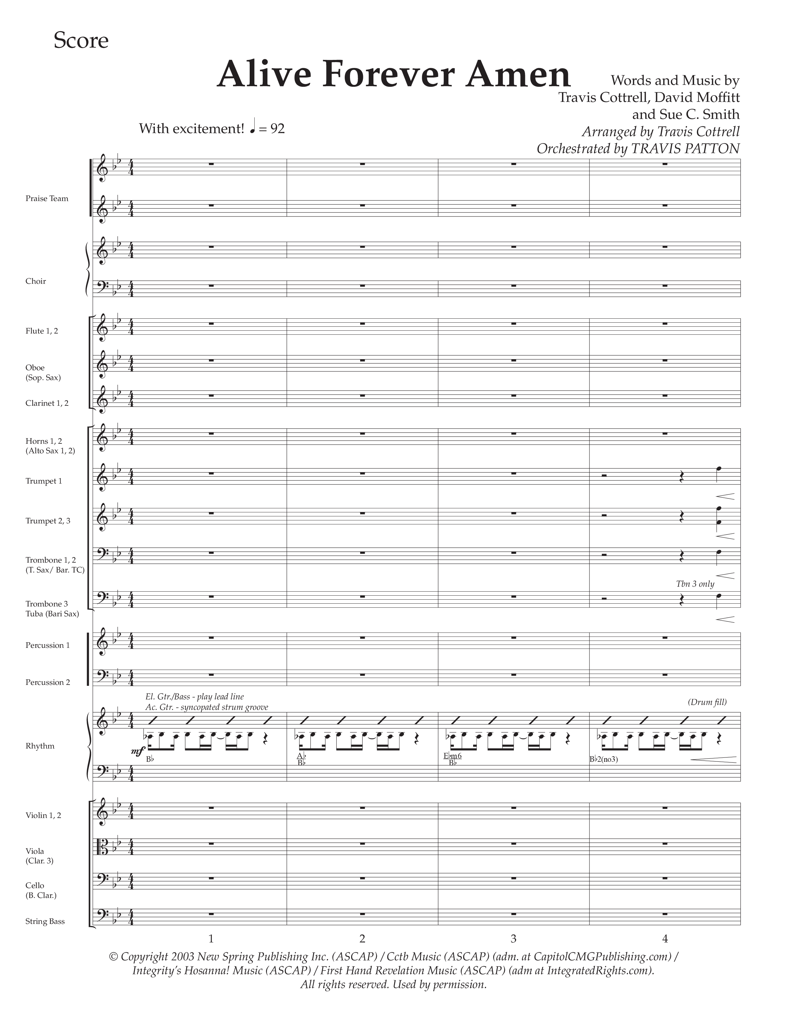 Alive Forever Amen (Choral Anthem SATB) Conductor's Score (Daywind Worship / Arr. Travis Cottrell / Orch. Travis Patton)