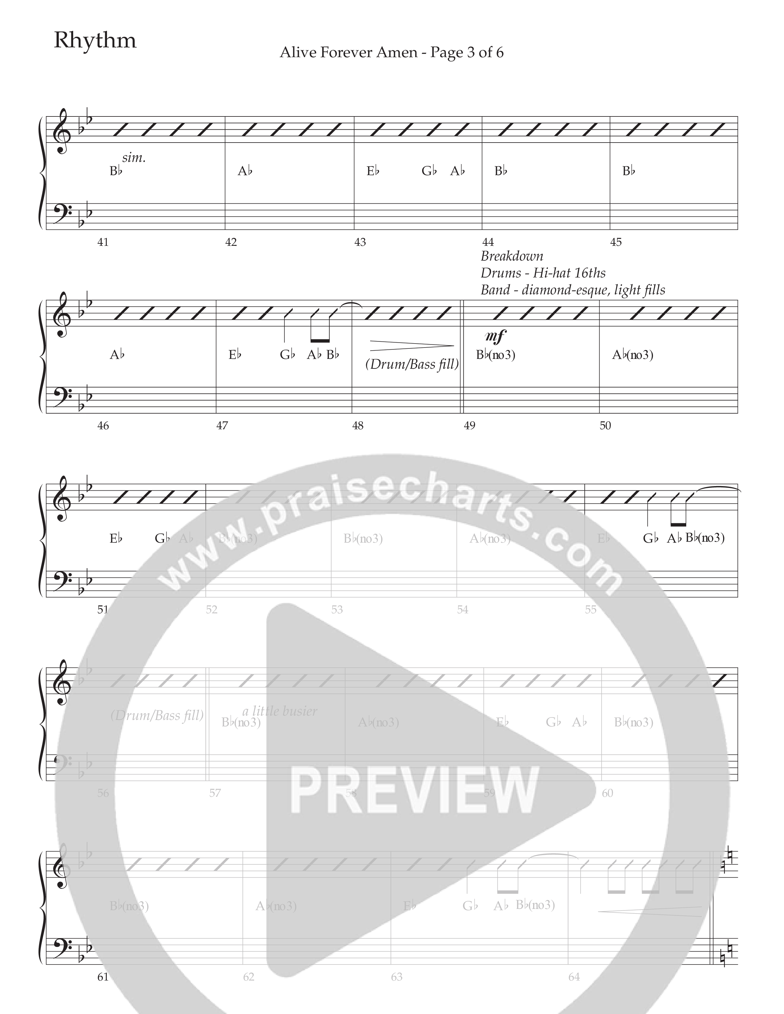 Alive Forever Amen (Choral Anthem SATB) Rhythm Chart (Daywind Worship / Arr. Travis Cottrell / Orch. Travis Patton)