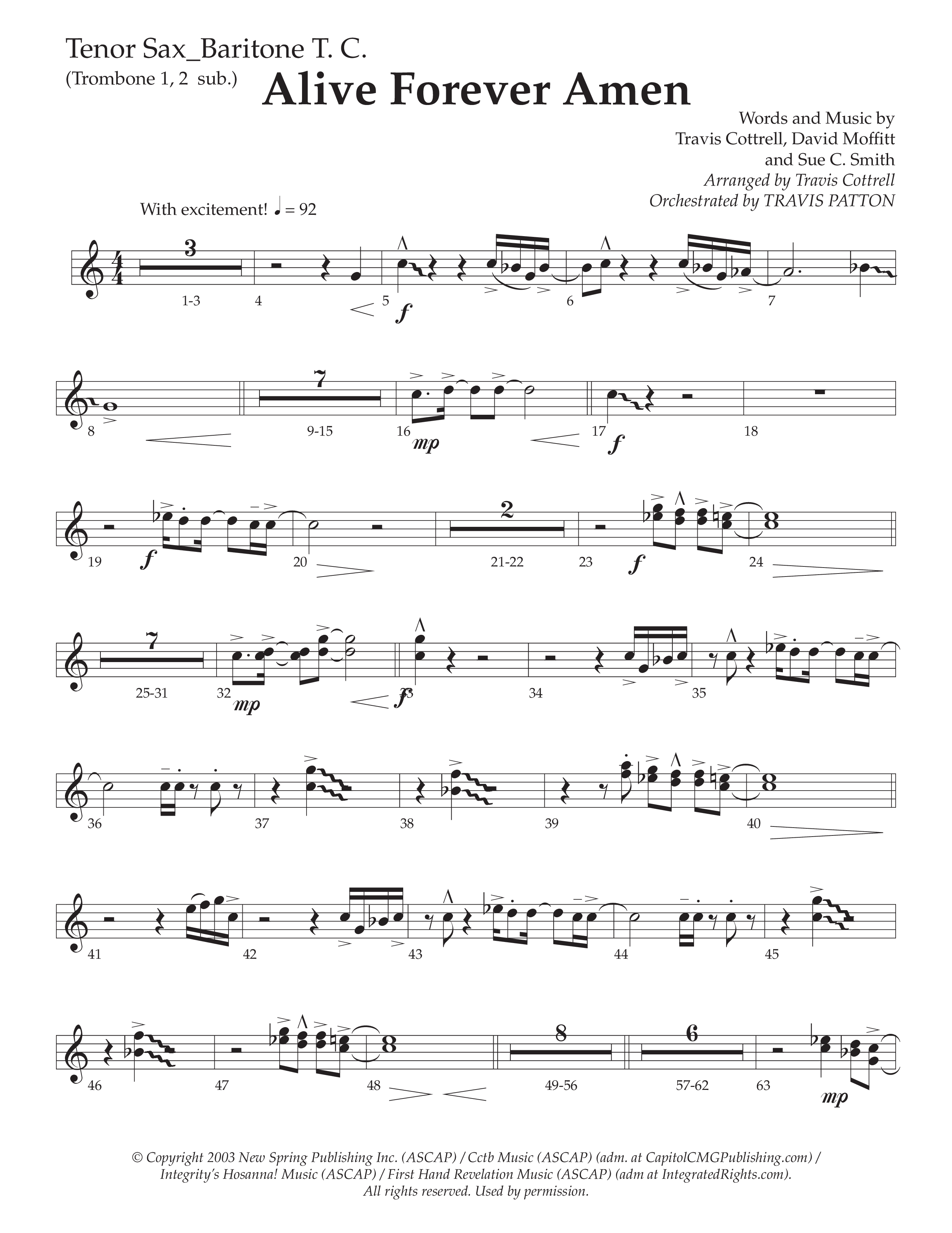 Alive Forever Amen (Choral Anthem SATB) Tenor Sax/Baritone T.C. (Daywind Worship / Arr. Travis Cottrell / Orch. Travis Patton)