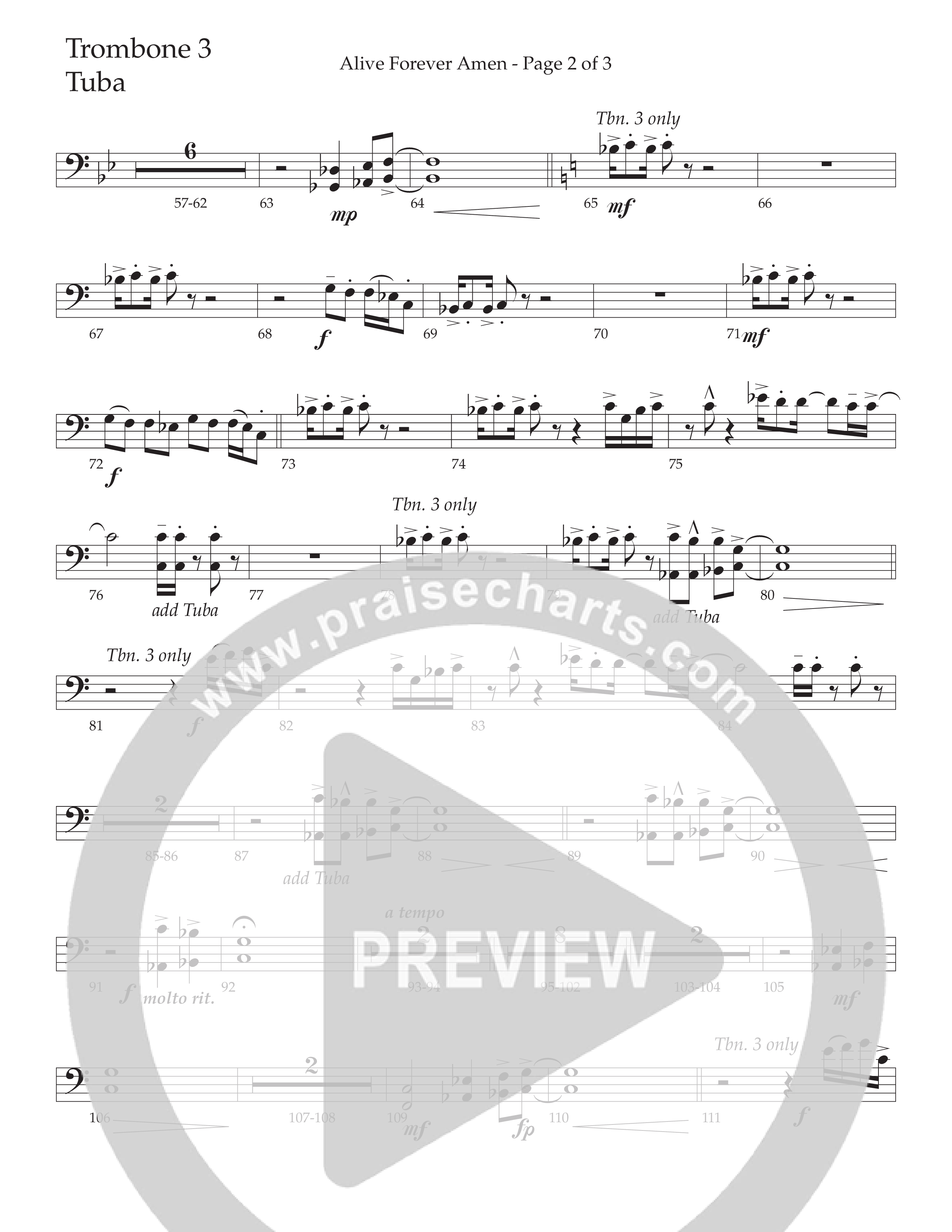 Alive Forever Amen (Choral Anthem SATB) Trombone 3/Tuba (Daywind Worship / Arr. Travis Cottrell / Orch. Travis Patton)