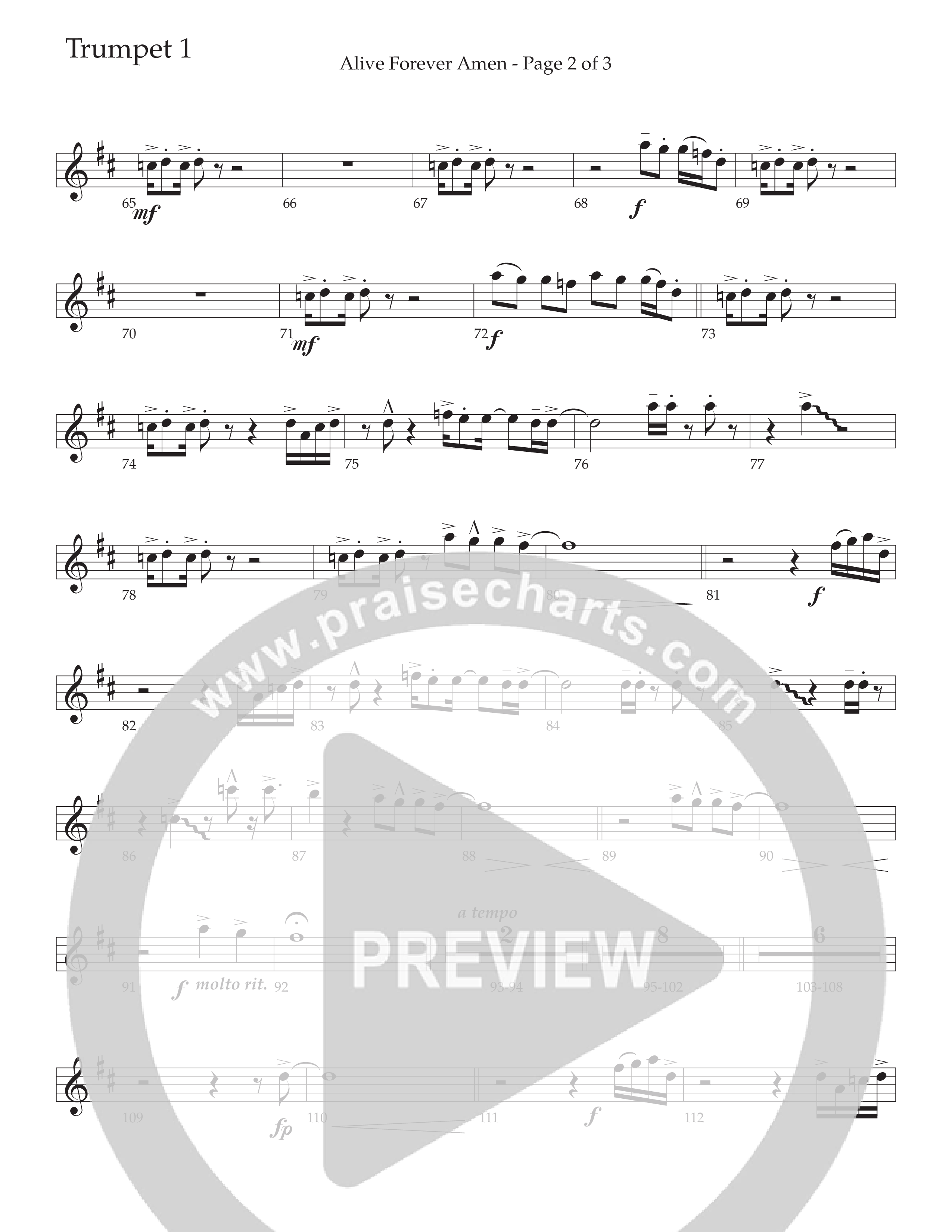 Alive Forever Amen (Choral Anthem SATB) Trumpet 1 (Daywind Worship / Arr. Travis Cottrell / Orch. Travis Patton)