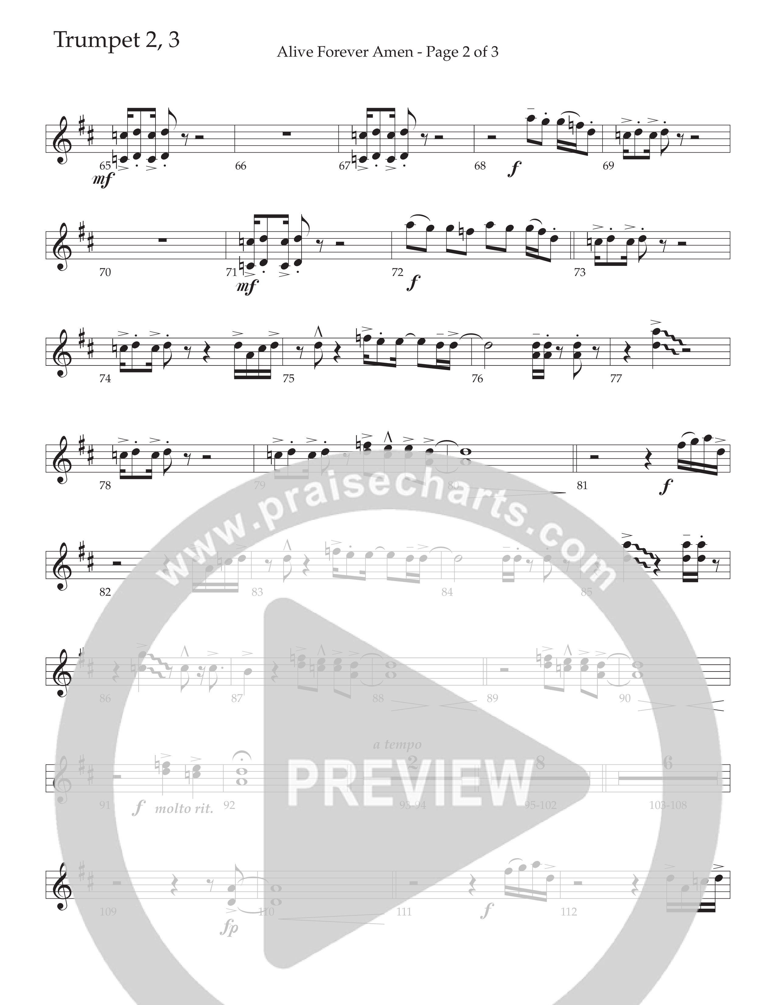 Alive Forever Amen (Choral Anthem SATB) Trumpet 2/3 (Daywind Worship / Arr. Travis Cottrell / Orch. Travis Patton)