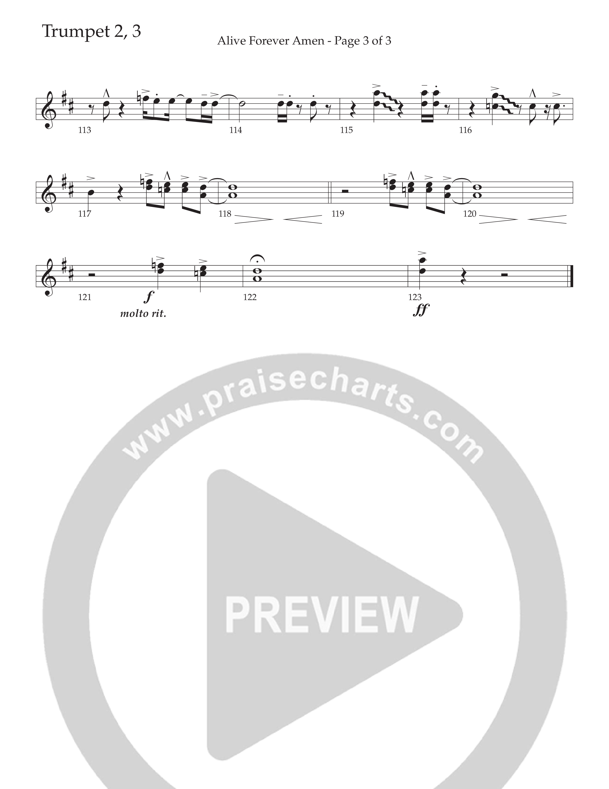 Alive Forever Amen (Choral Anthem SATB) Trumpet 2/3 (Daywind Worship / Arr. Travis Cottrell / Orch. Travis Patton)