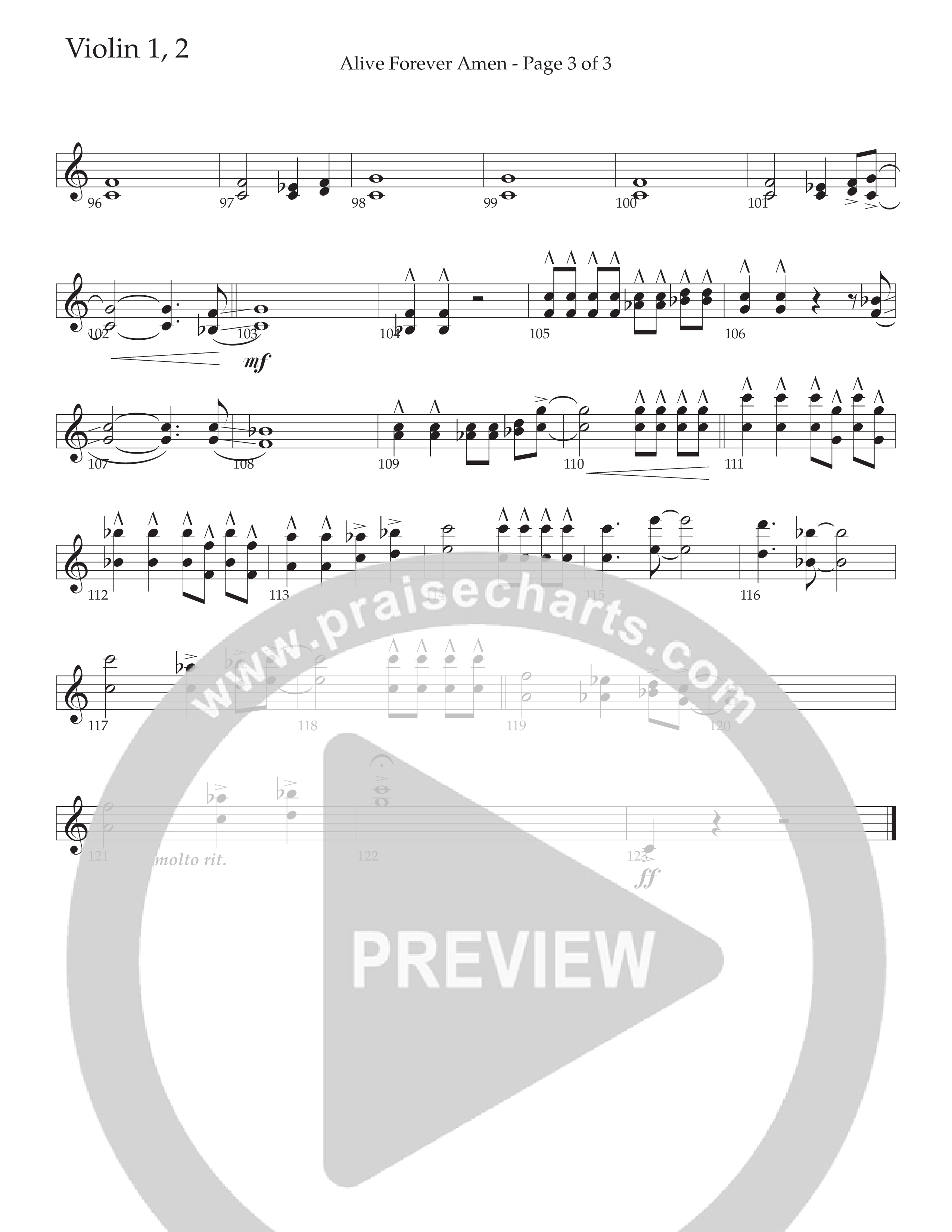 Alive Forever Amen (Choral Anthem SATB) Violin 1/2 (Daywind Worship / Arr. Travis Cottrell / Orch. Travis Patton)