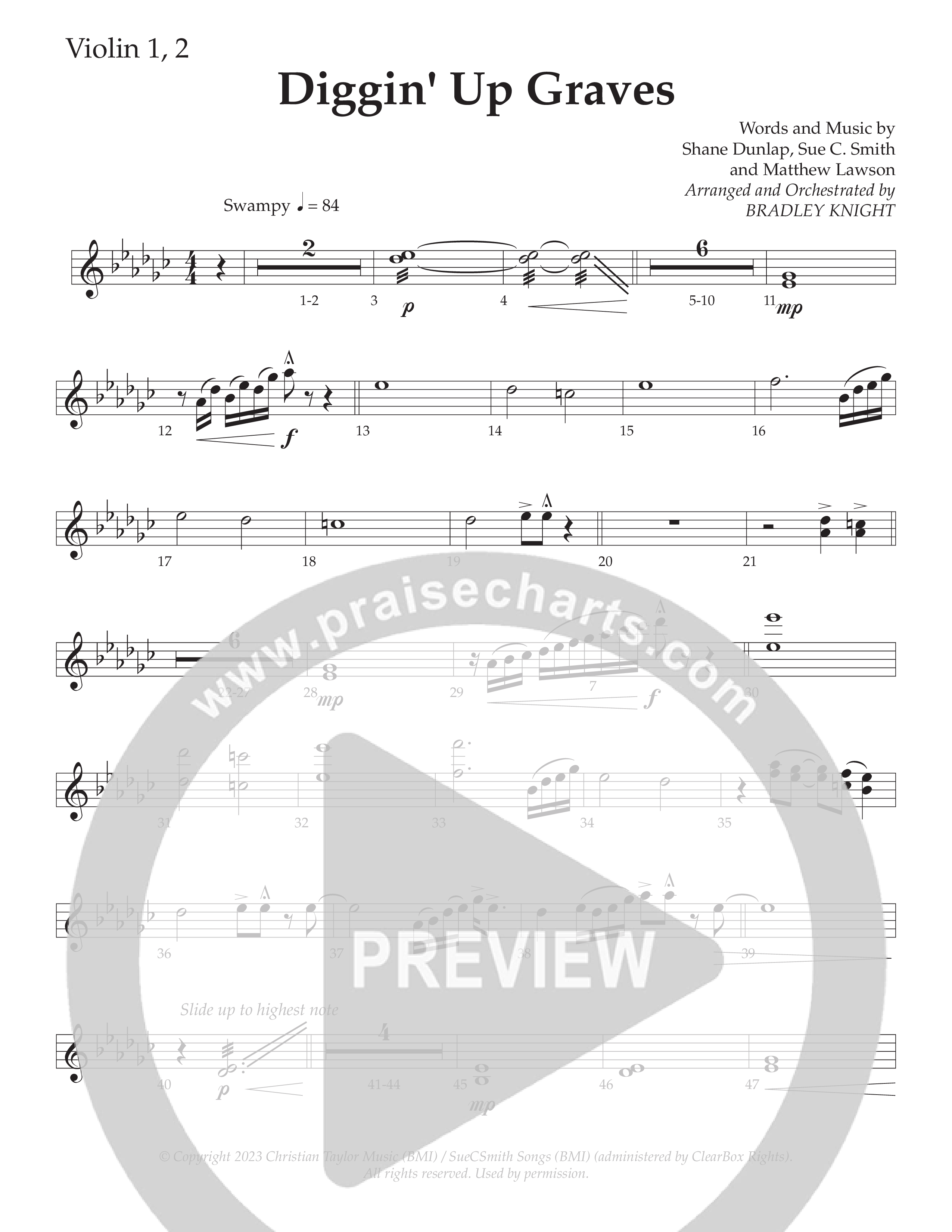 Diggin' Up Graves (Choral Anthem SATB) Violin 1/2 (Daywind Worship / Arr. Bradley Knight)