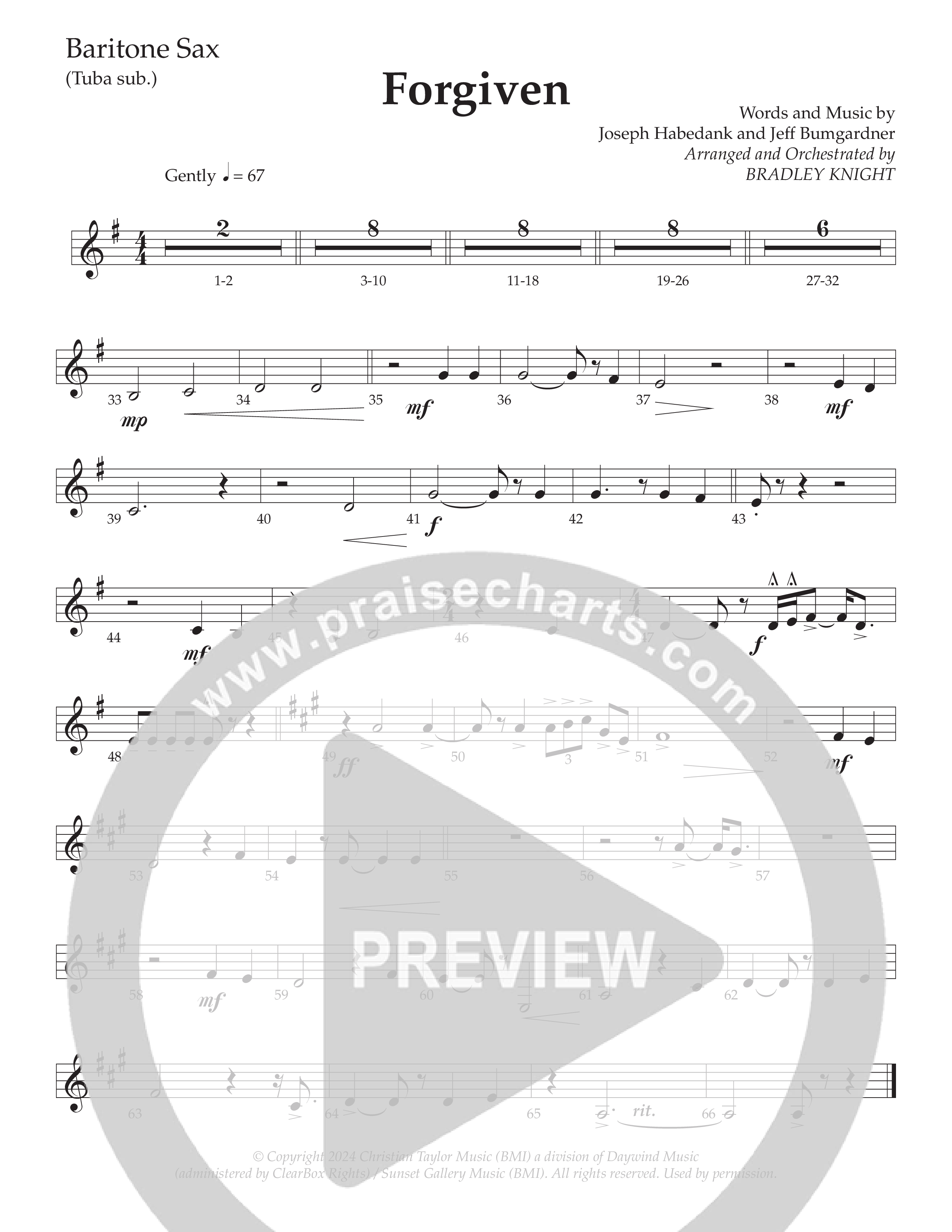 Forgiven (Choral Anthem SATB) Bari Sax (Daywind Worship / Arr. Bradley Knight)