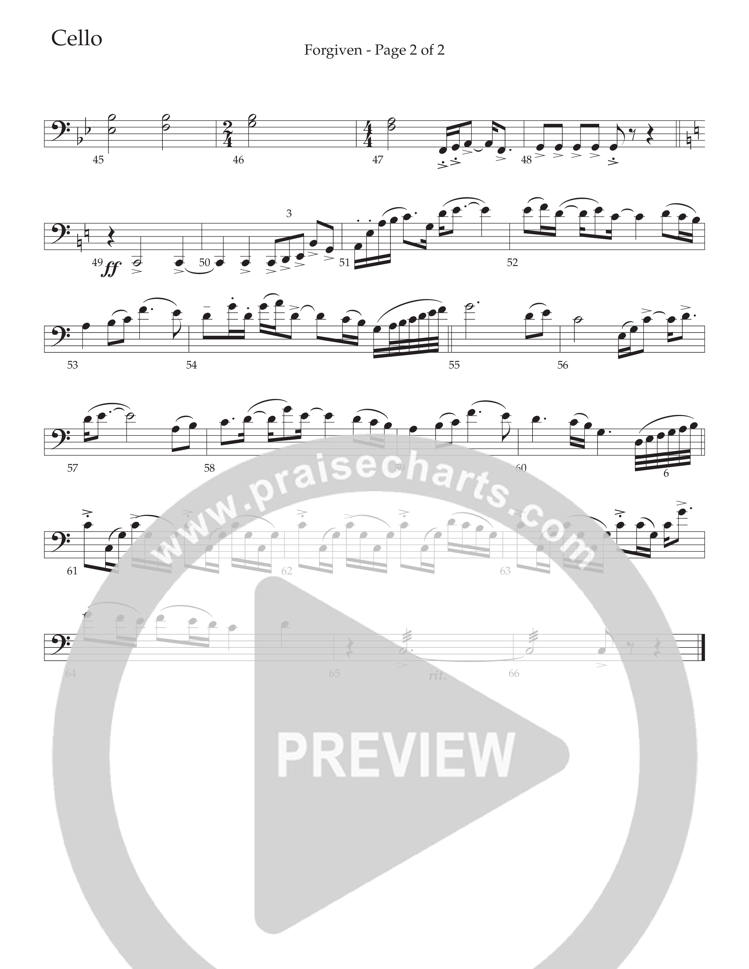 Forgiven (Choral Anthem SATB) Cello (Daywind Worship / Arr. Bradley Knight)