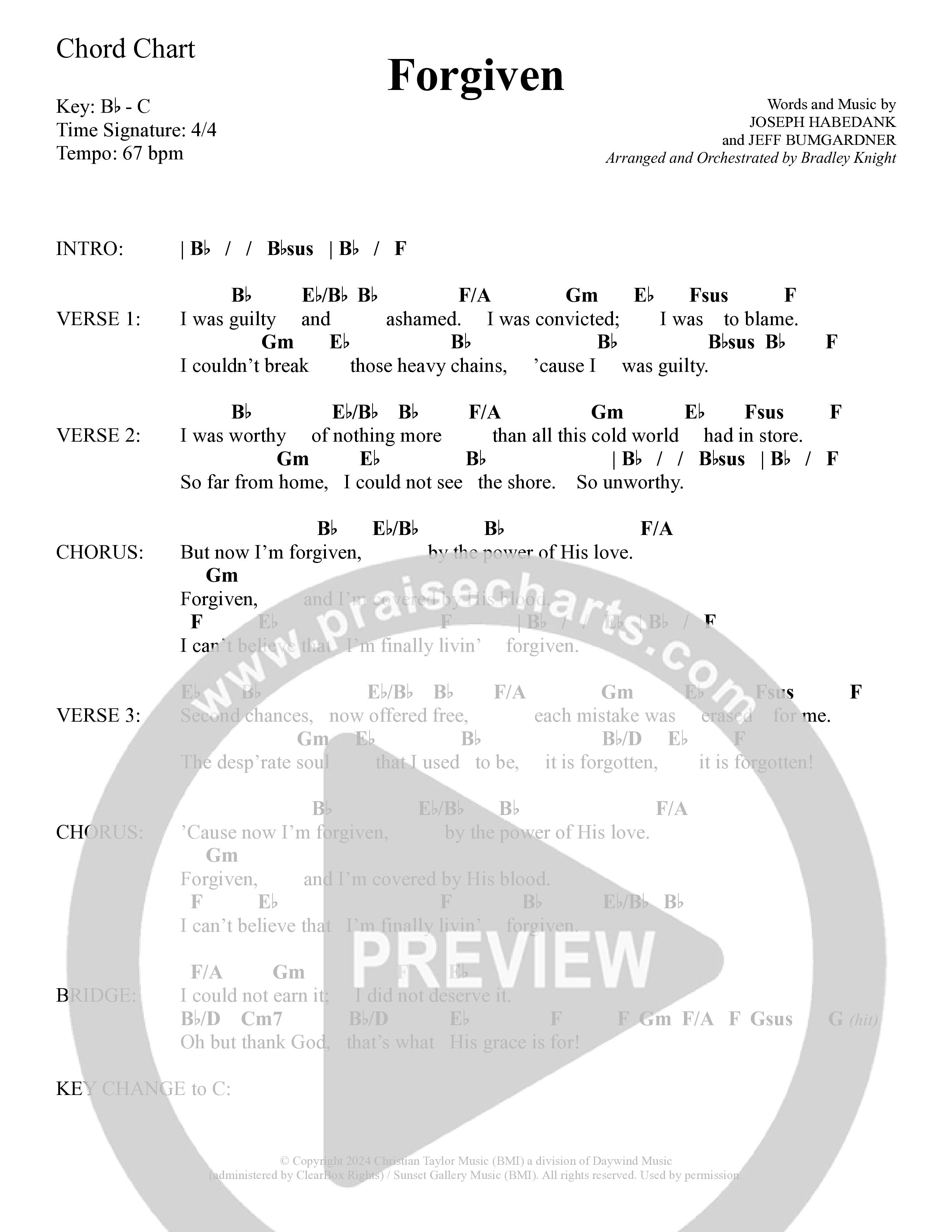 Forgiven (Choral Anthem SATB) Chord Chart (Daywind Worship / Arr. Bradley Knight)