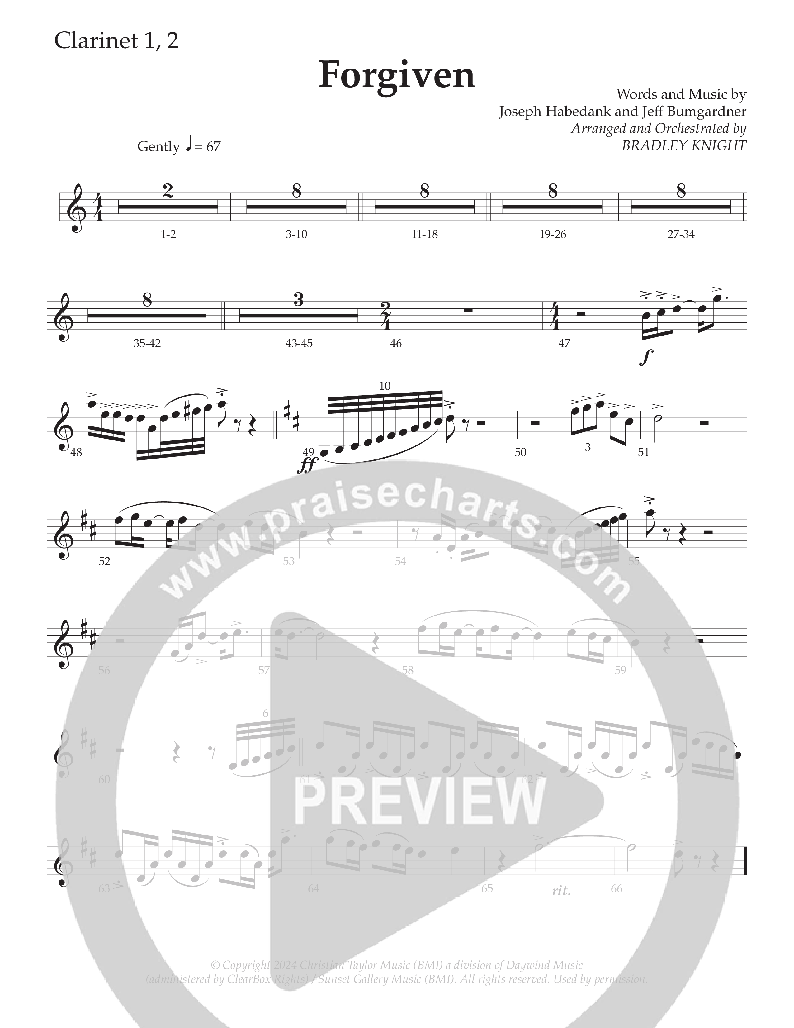 Forgiven (Choral Anthem SATB) Clarinet 1/2 (Daywind Worship / Arr. Bradley Knight)