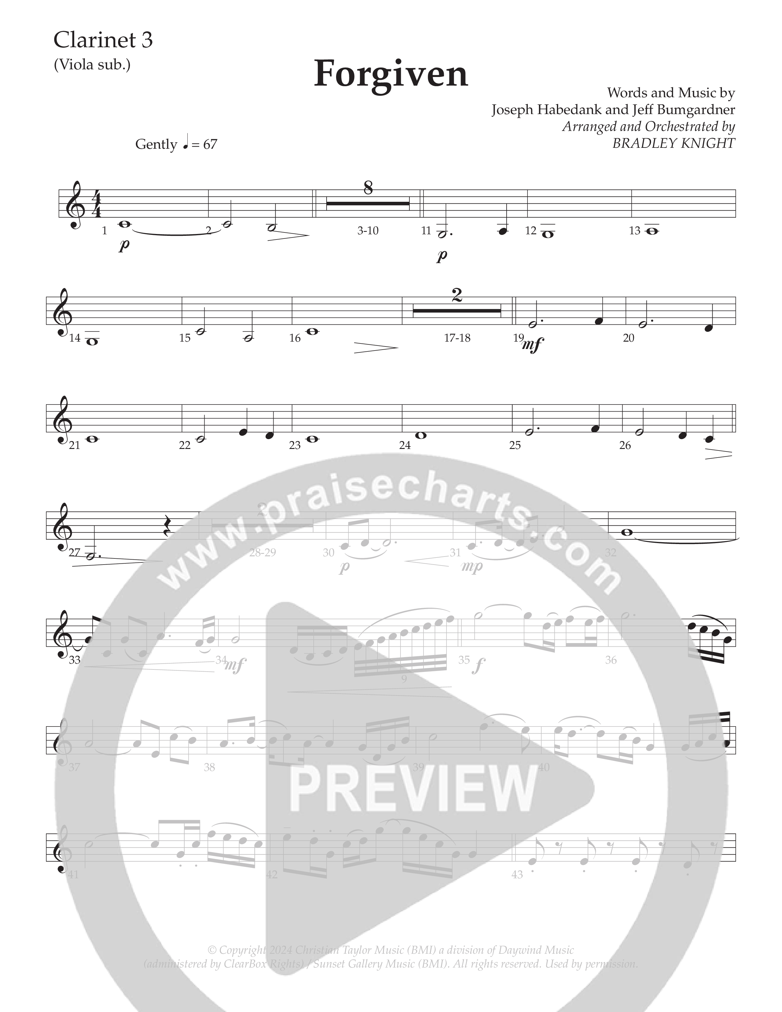Forgiven (Choral Anthem SATB) Clarinet 3 (Daywind Worship / Arr. Bradley Knight)