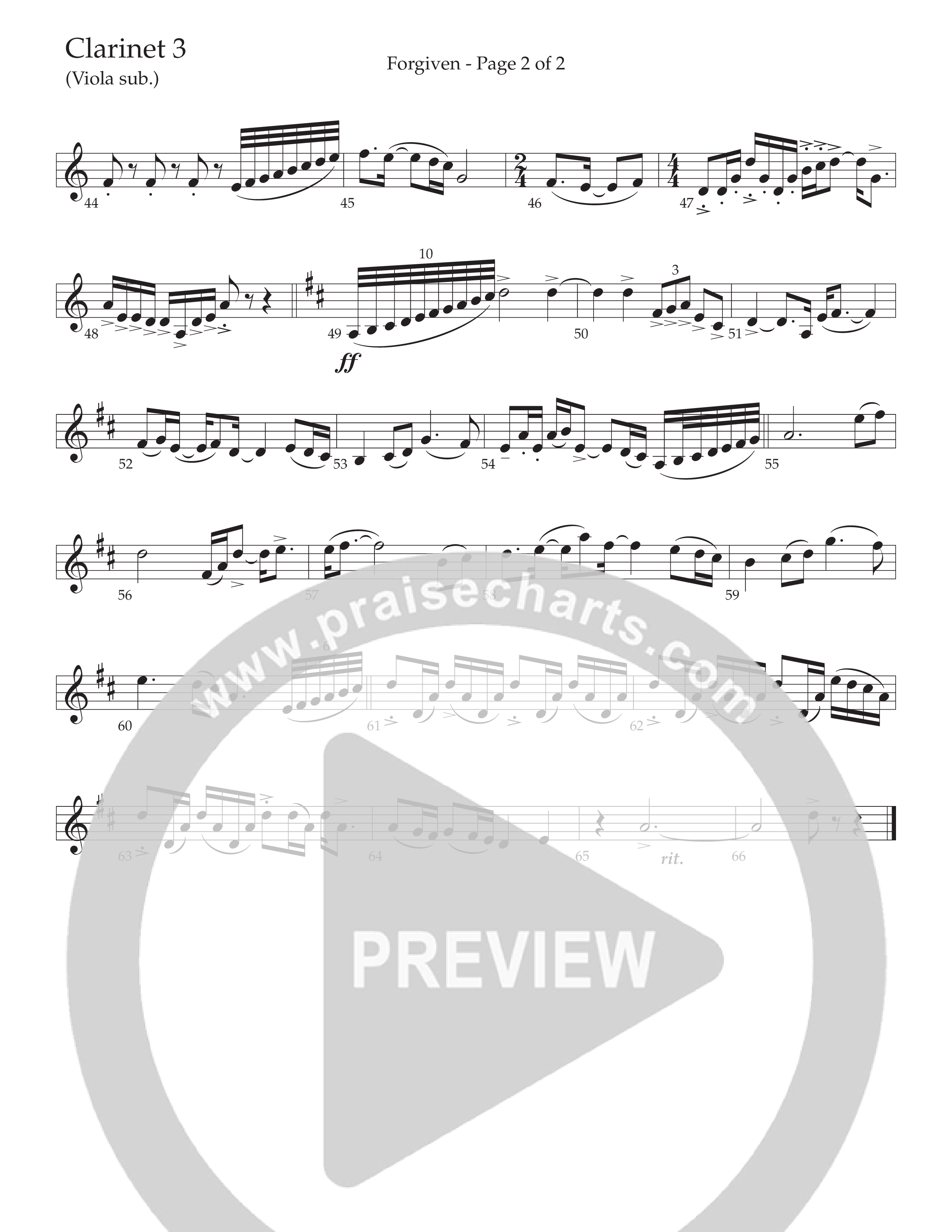 Forgiven (Choral Anthem SATB) Clarinet 3 (Daywind Worship / Arr. Bradley Knight)