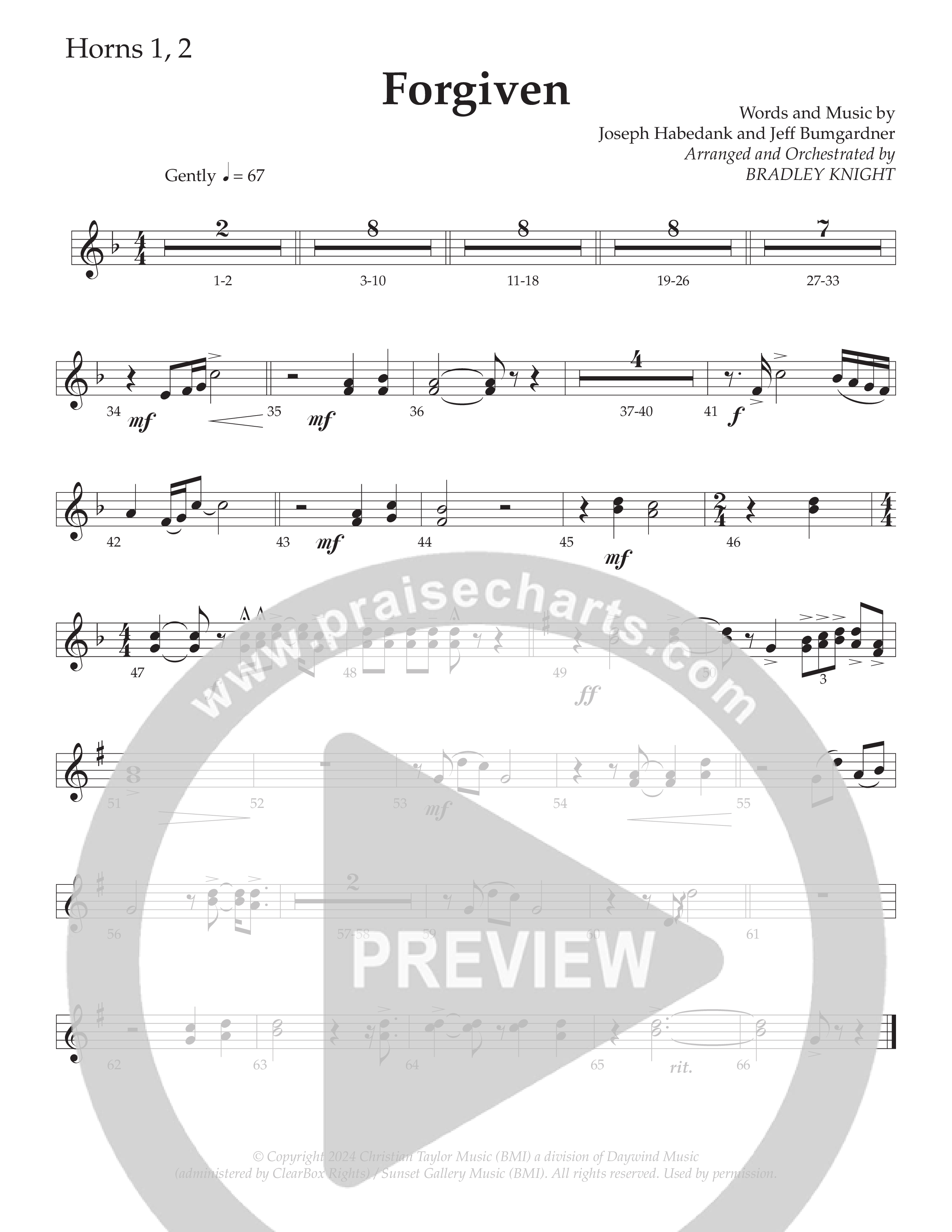 Forgiven (Choral Anthem SATB) French Horn 1/2 (Daywind Worship / Arr. Bradley Knight)