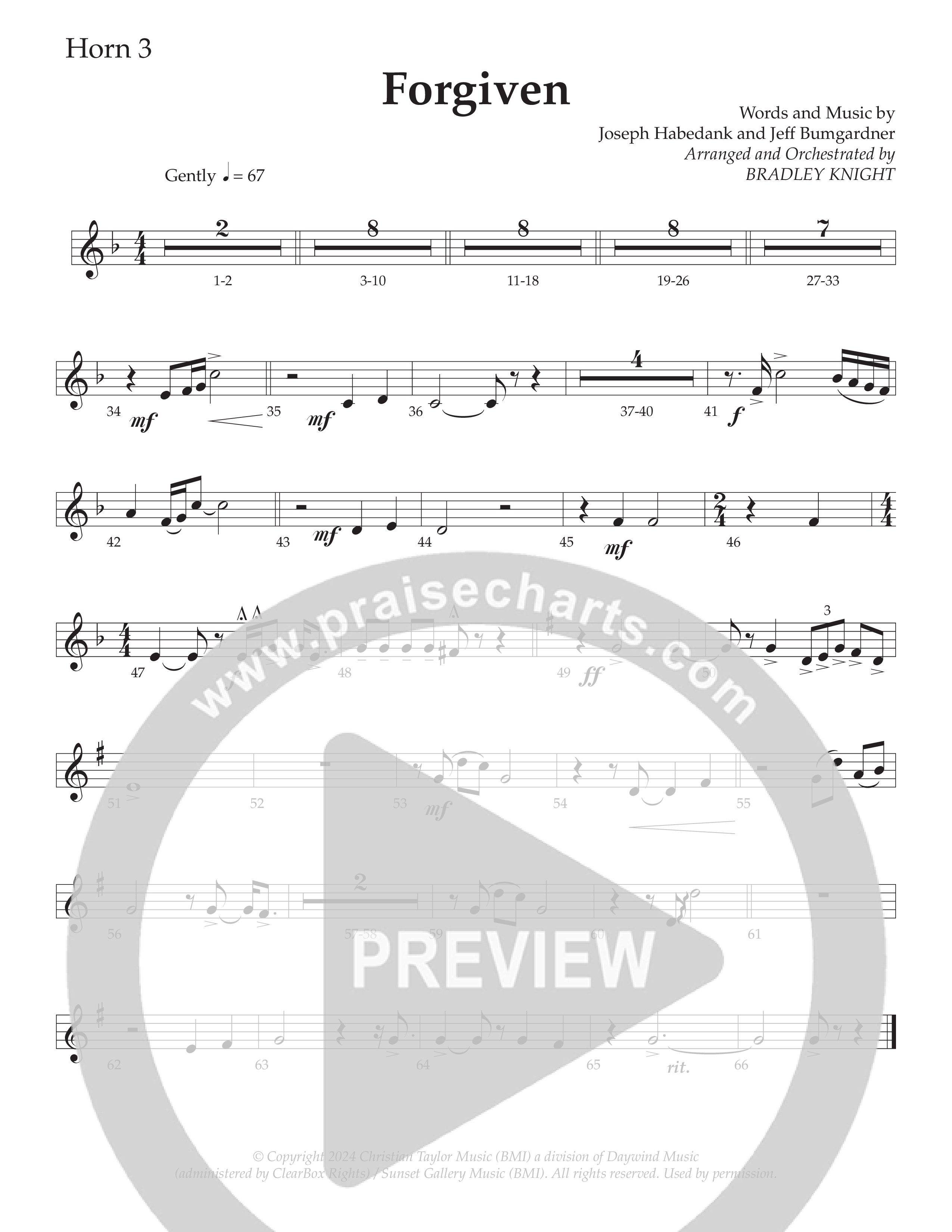 Forgiven (Choral Anthem SATB) French Horn 3 (Daywind Worship / Arr. Bradley Knight)