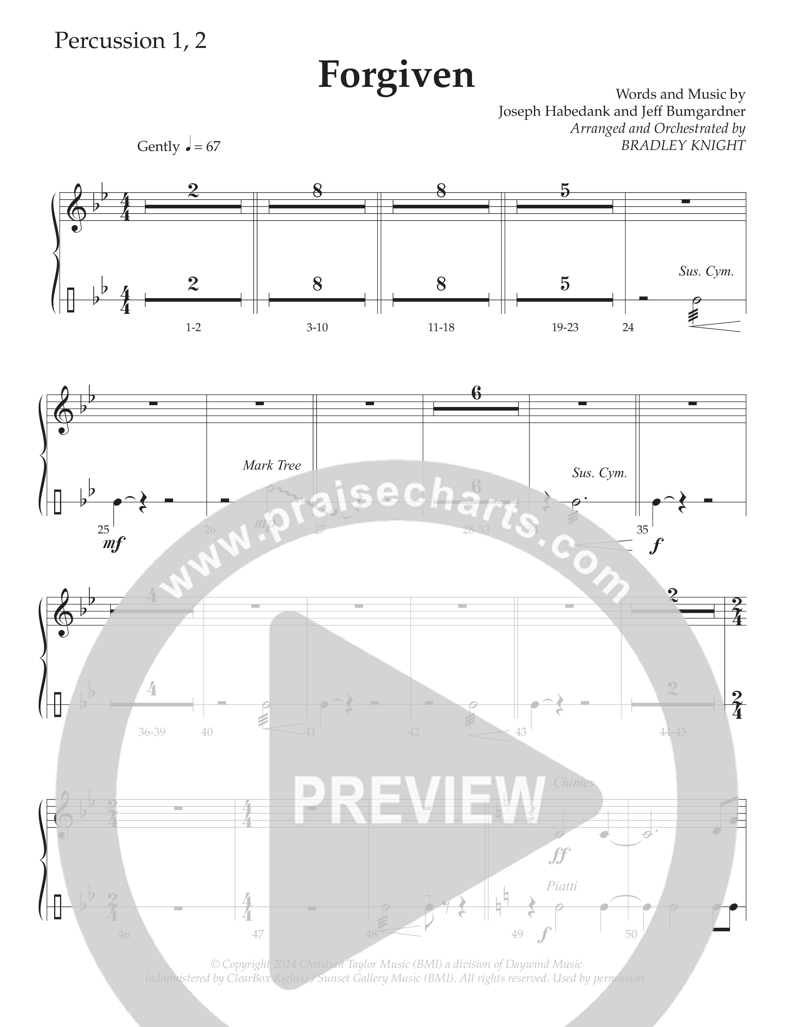 Forgiven (Choral Anthem SATB) Percussion 1/2 (Daywind Worship / Arr. Bradley Knight)