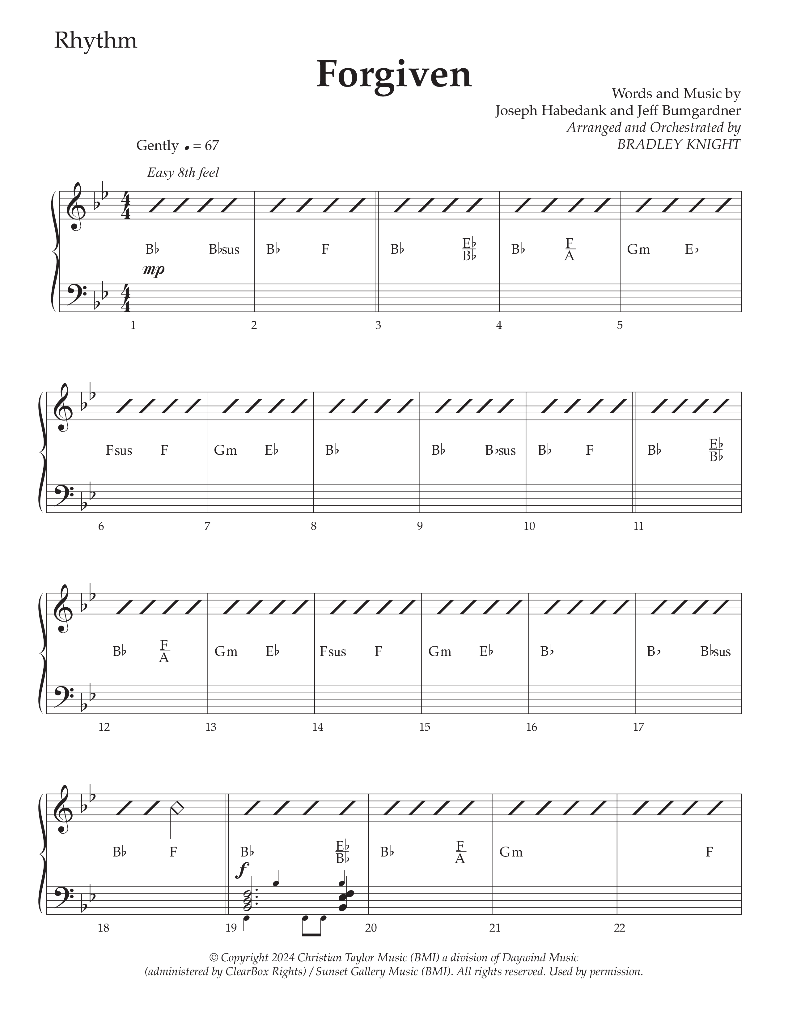 Forgiven (Choral Anthem SATB) Rhythm Chart (Daywind Worship / Arr. Bradley Knight)