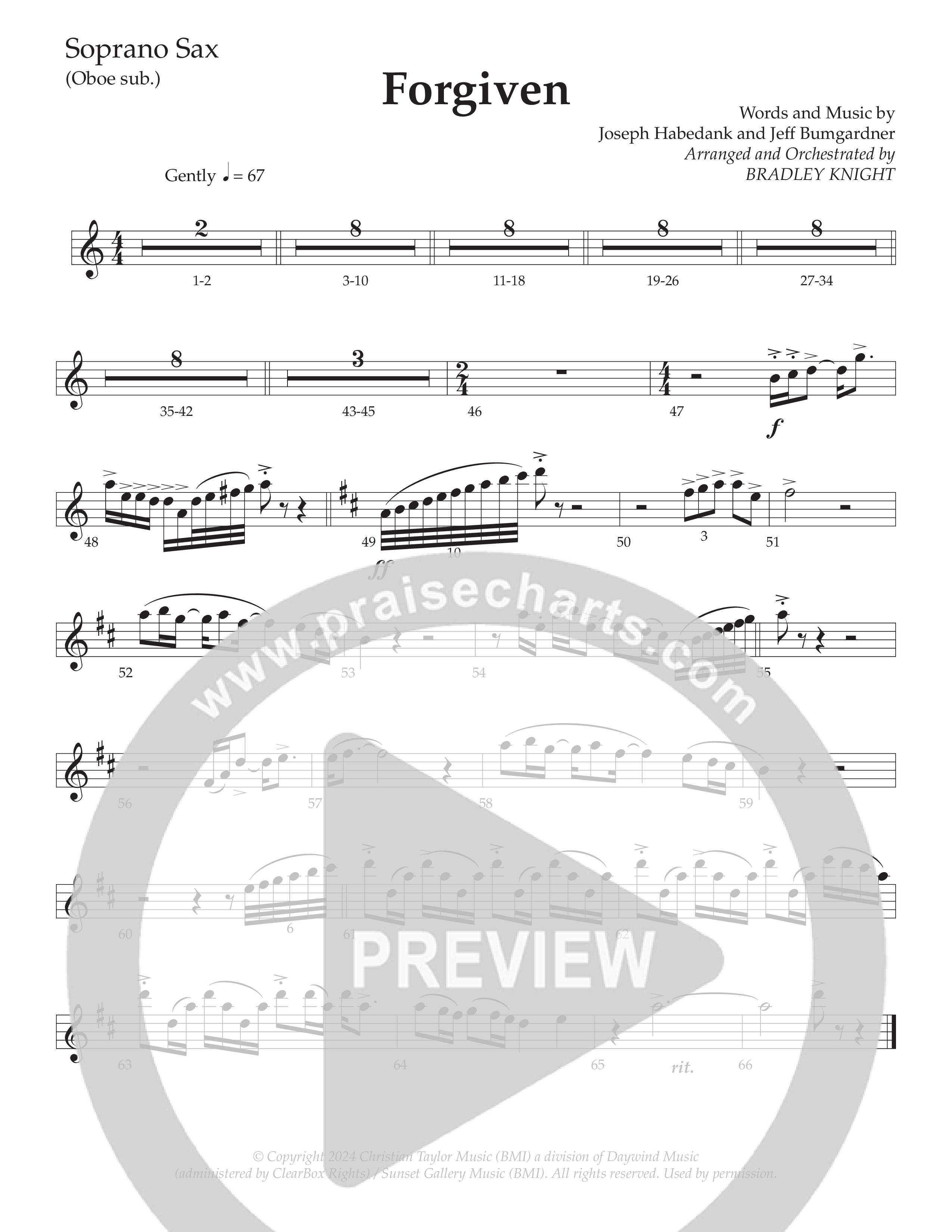Forgiven (Choral Anthem SATB) Soprano Sax (Daywind Worship / Arr. Bradley Knight)