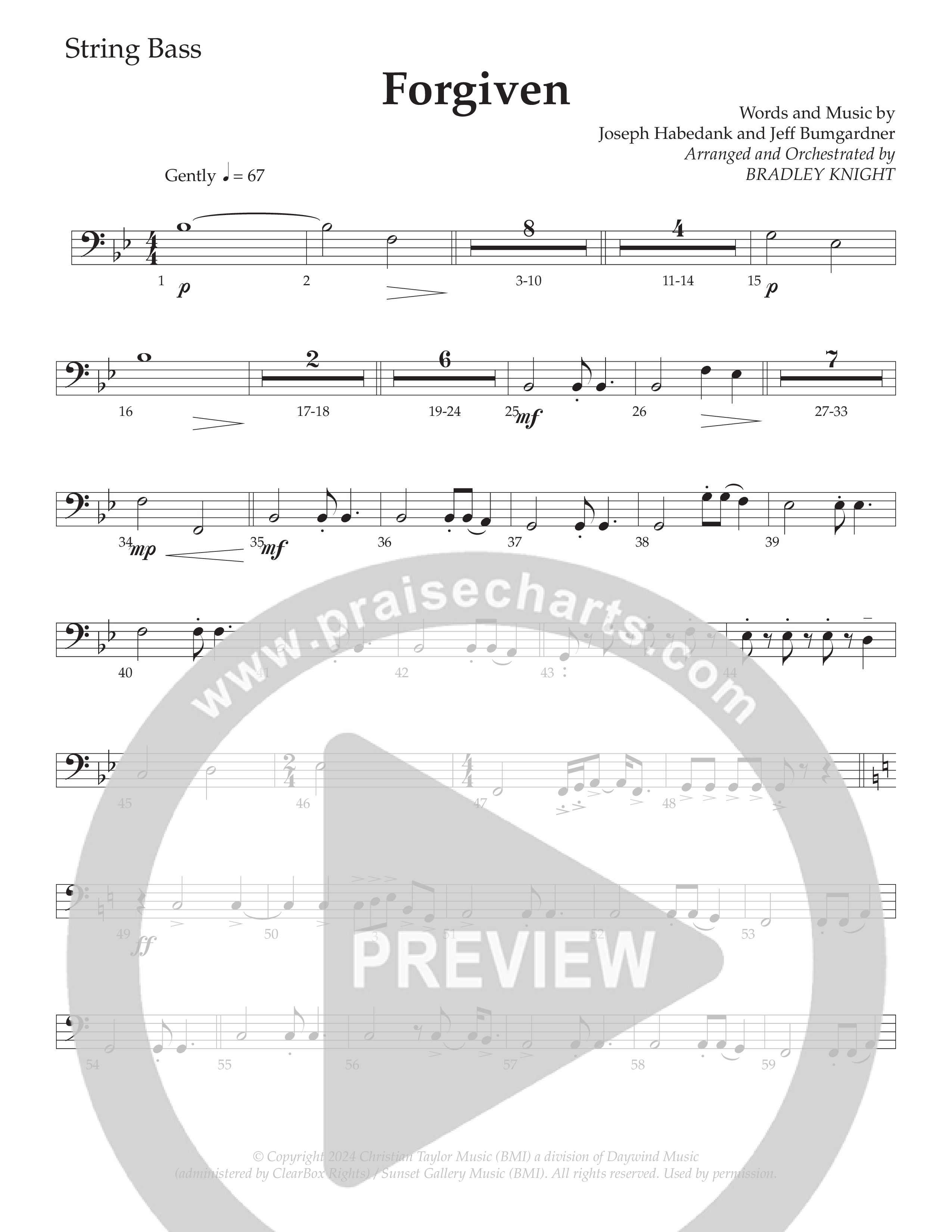 Forgiven (Choral Anthem SATB) String Bass (Daywind Worship / Arr. Bradley Knight)