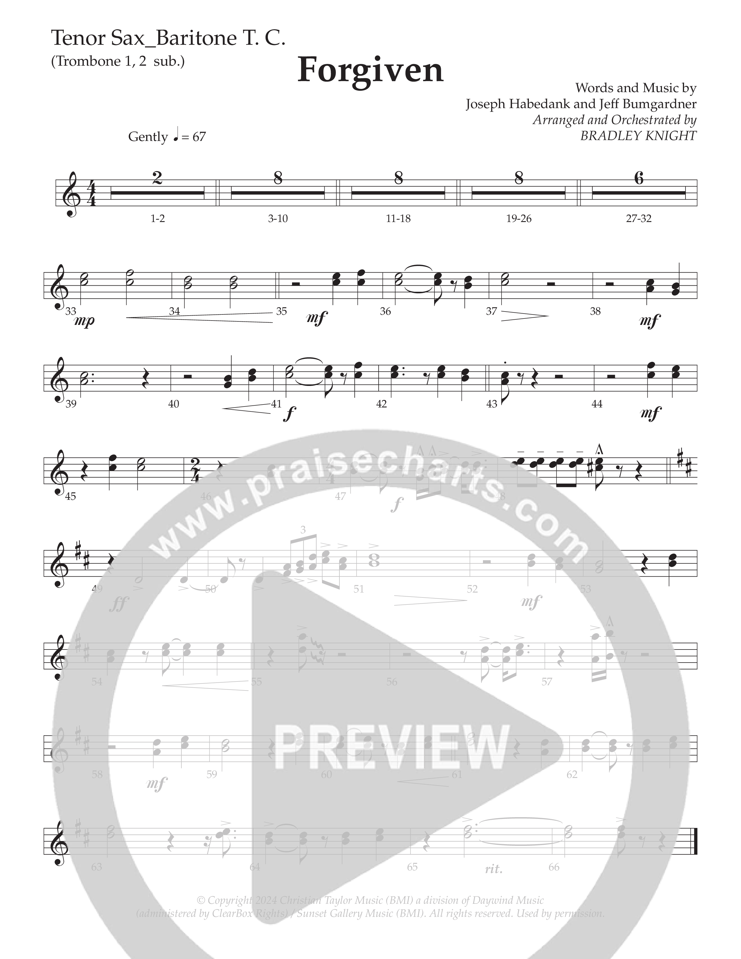 Forgiven (Choral Anthem SATB) Tenor Sax/Baritone T.C. (Daywind Worship / Arr. Bradley Knight)