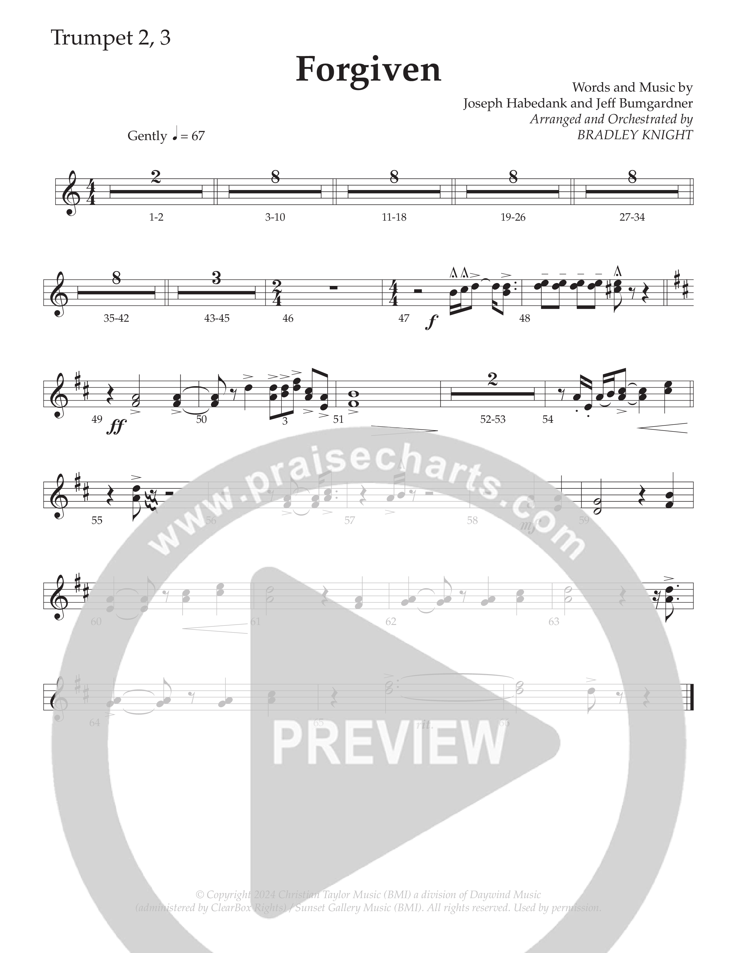 Forgiven (Choral Anthem SATB) Trumpet 2/3 (Daywind Worship / Arr. Bradley Knight)