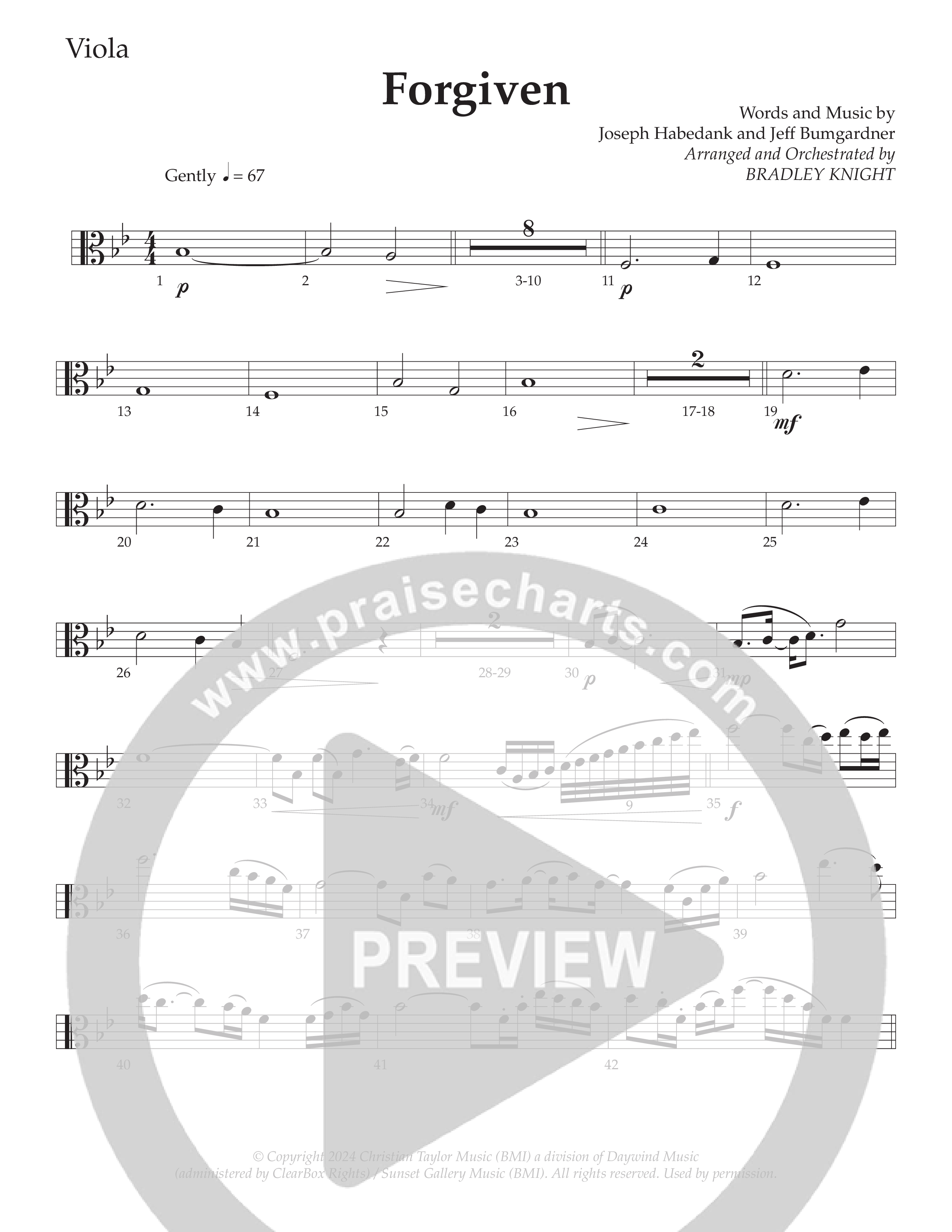 Forgiven (Choral Anthem SATB) Viola (Daywind Worship / Arr. Bradley Knight)