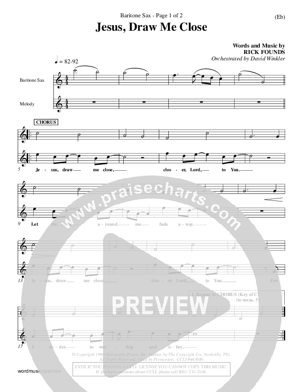 Jesus Draw Me Close Bari Sax (Rick Founds)