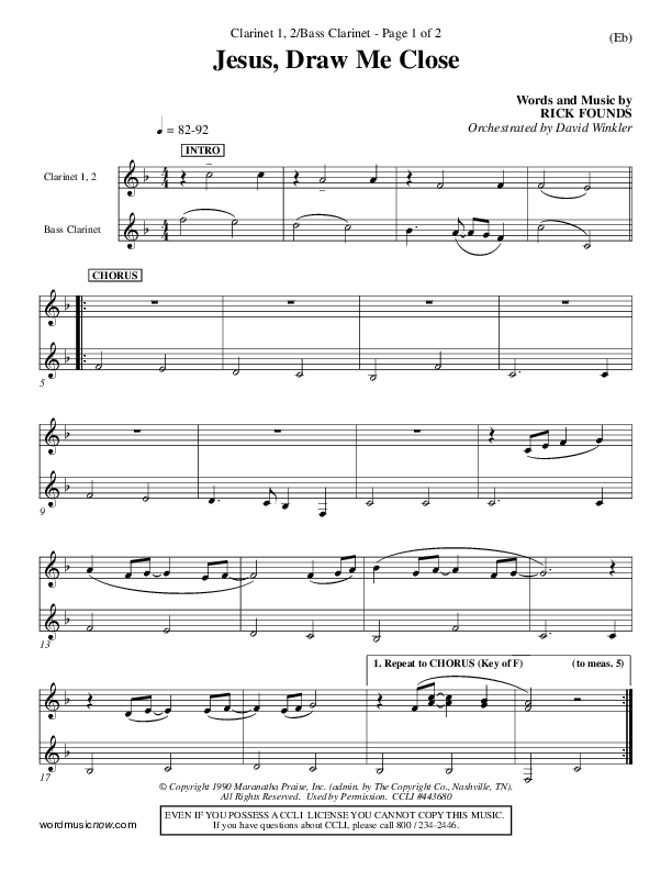 Jesus Draw Me Close Clarinet 1/2, Bass Clarinet (Rick Founds)