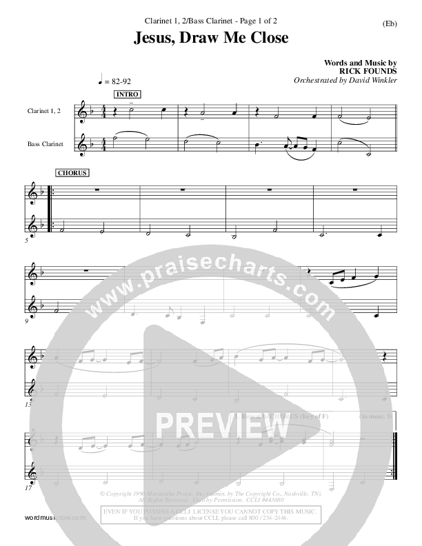 Jesus Draw Me Close Clarinet 1/2, Bass Clarinet (Rick Founds)