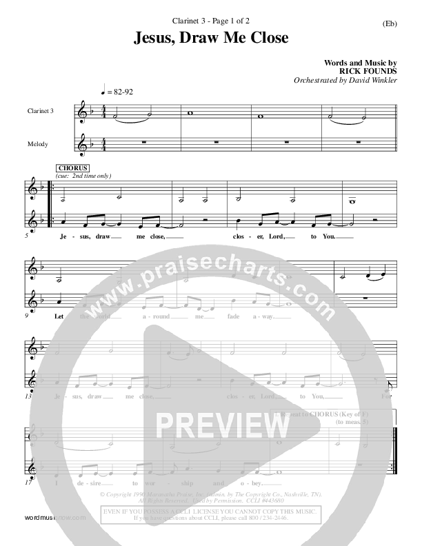 Jesus Draw Me Close Clarinet 3 (Rick Founds)