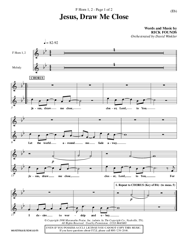 Jesus Draw Me Close French Horn 1/2 (Rick Founds)