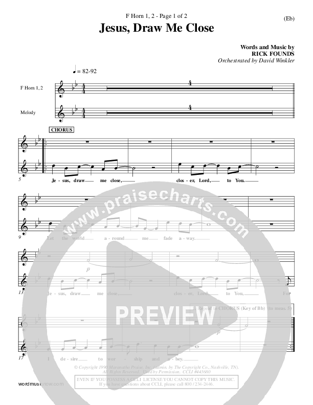 Jesus Draw Me Close French Horn 1/2 (Rick Founds)