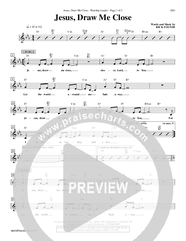 Jesus Draw Me Close Lead Sheet (Rick Founds)