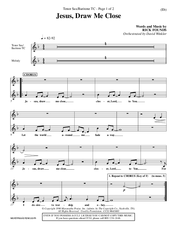 Jesus Draw Me Close Tenor Sax/Baritone T.C. (Rick Founds)