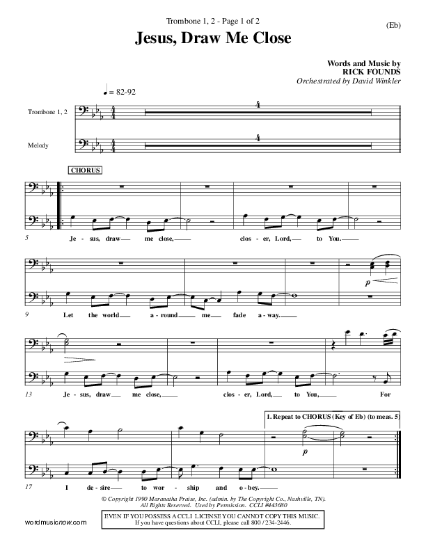 Jesus Draw Me Close Trombone 1/2 (Rick Founds)