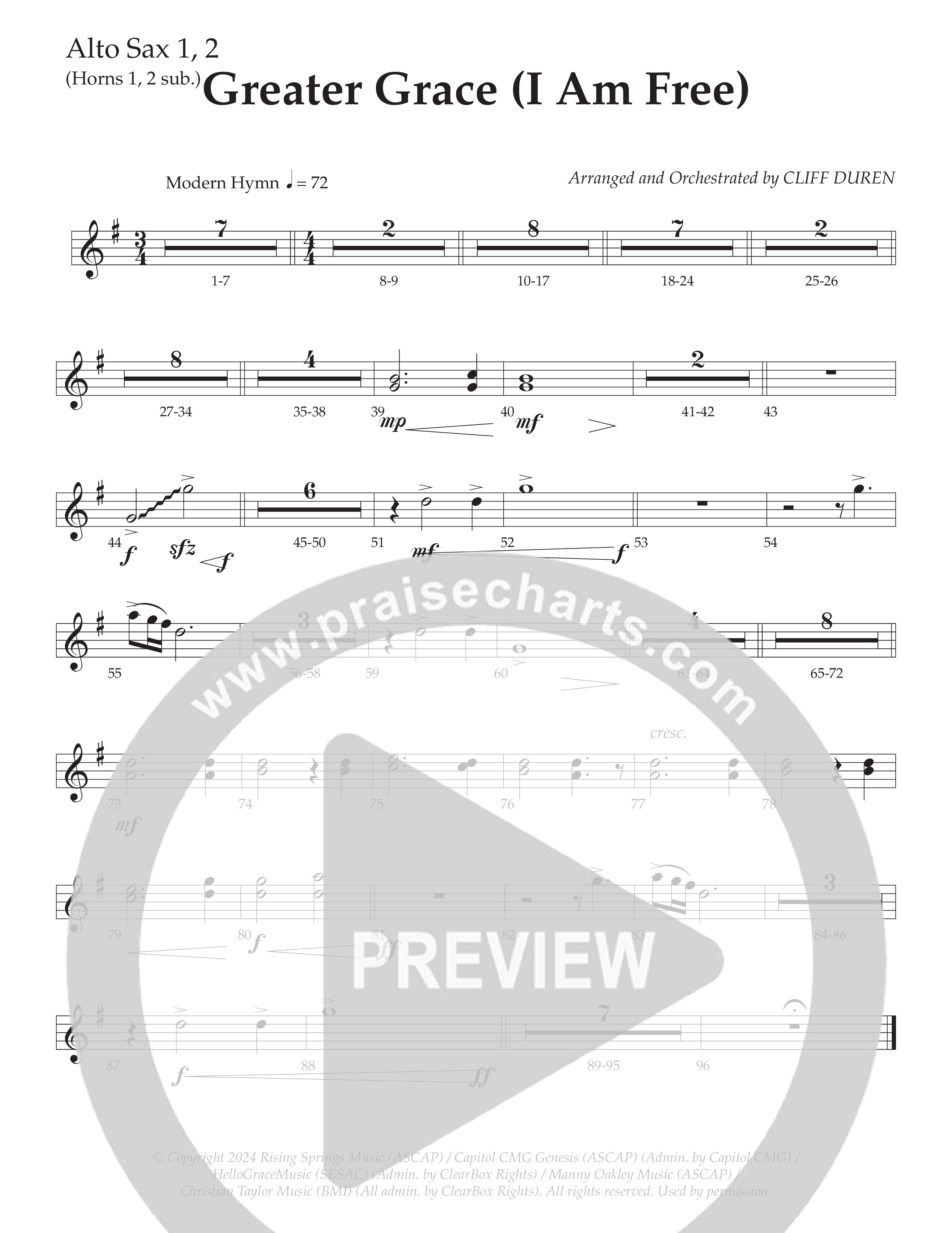 Greater Grace (I'm Free) (Choral Anthem SATB) Alto Sax 1/2 (Daywind Worship / Arr. Cliff Duren)