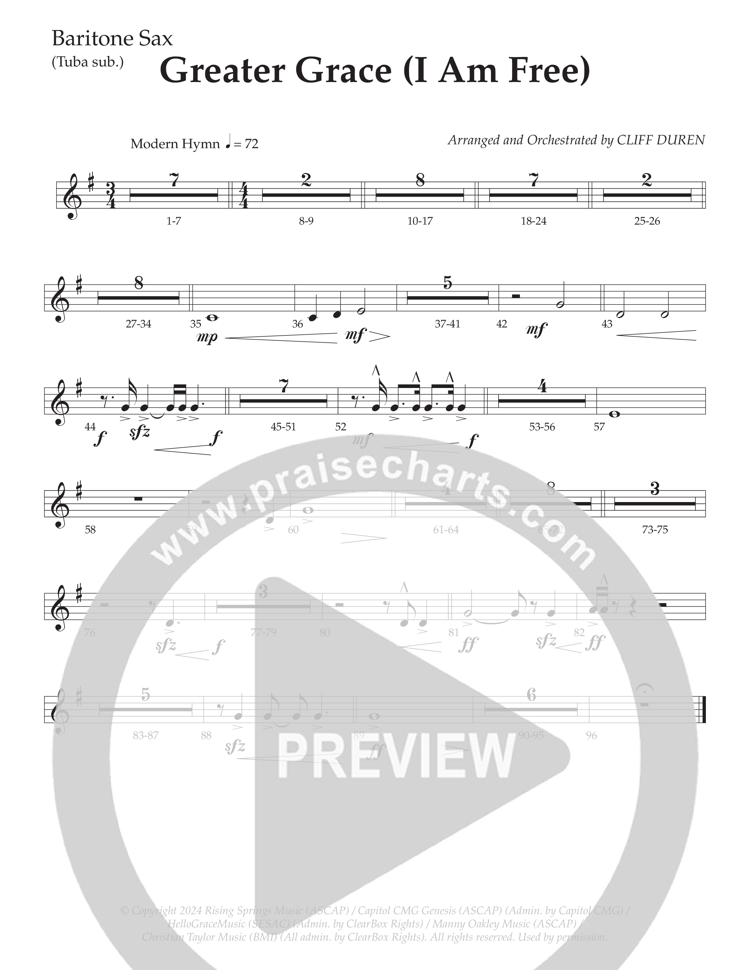 Greater Grace (I'm Free) (Choral Anthem SATB) Bari Sax (Daywind Worship / Arr. Cliff Duren)