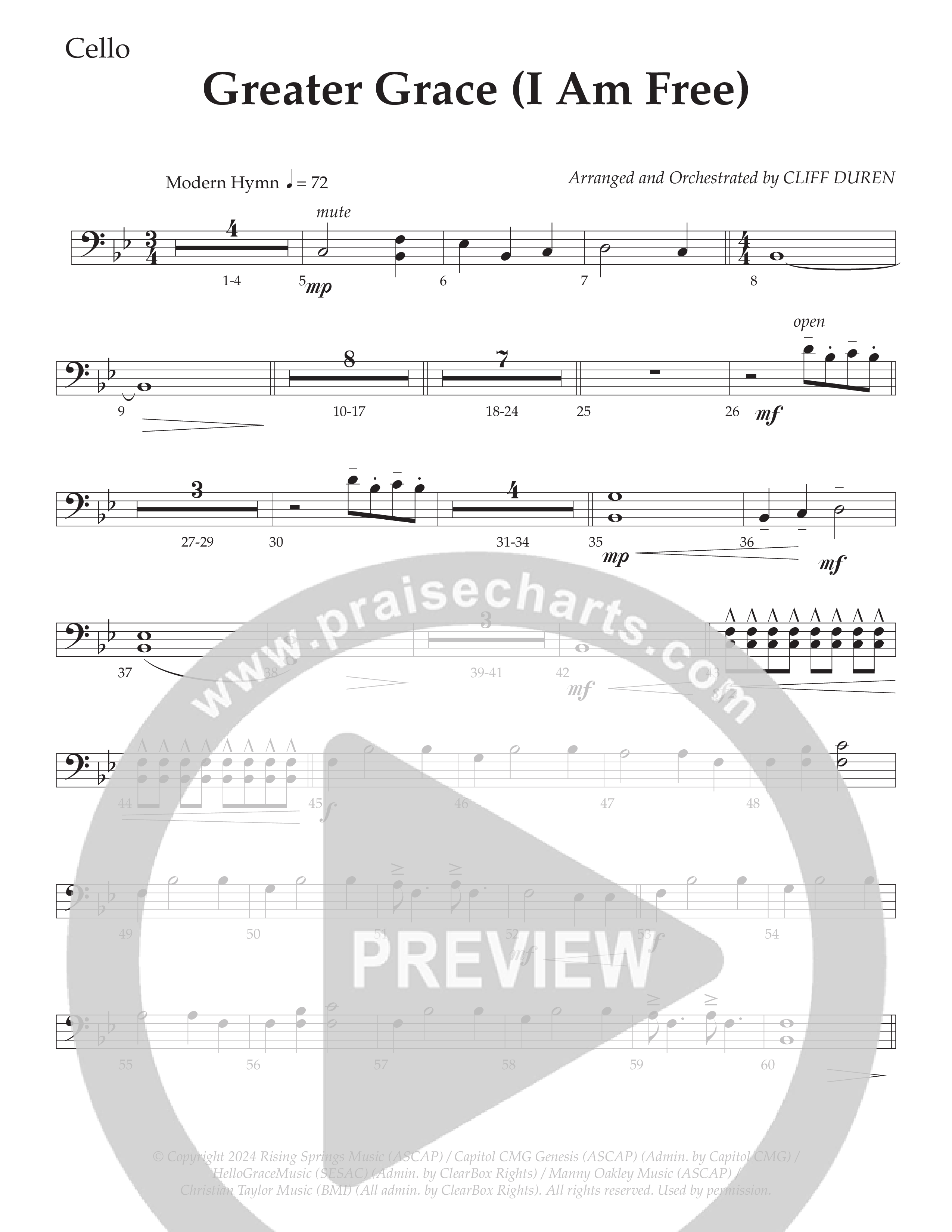 Greater Grace (I'm Free) (Choral Anthem SATB) Cello (Daywind Worship / Arr. Cliff Duren)