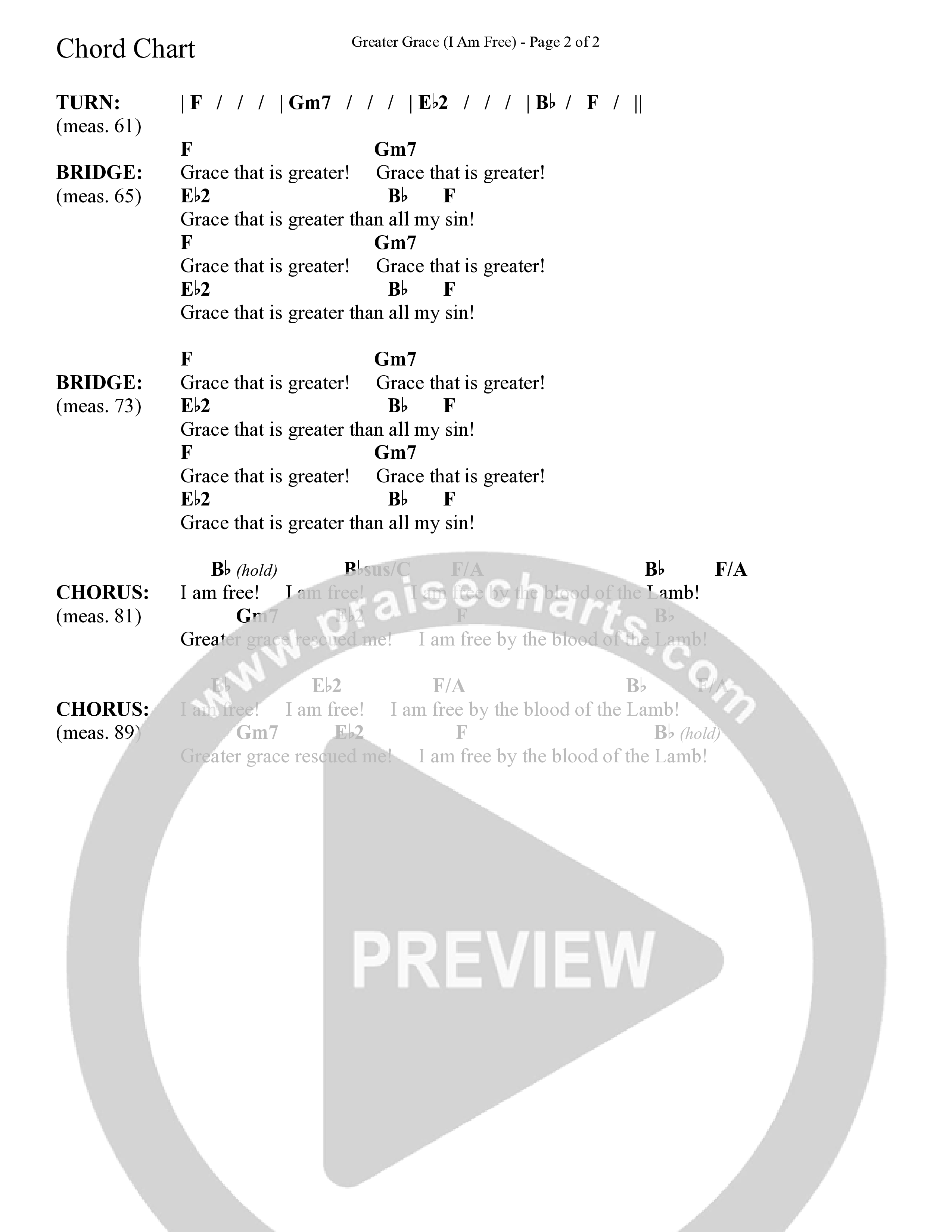 Greater Grace (I'm Free) (Choral Anthem SATB) Chord Chart (Daywind Worship / Arr. Cliff Duren)